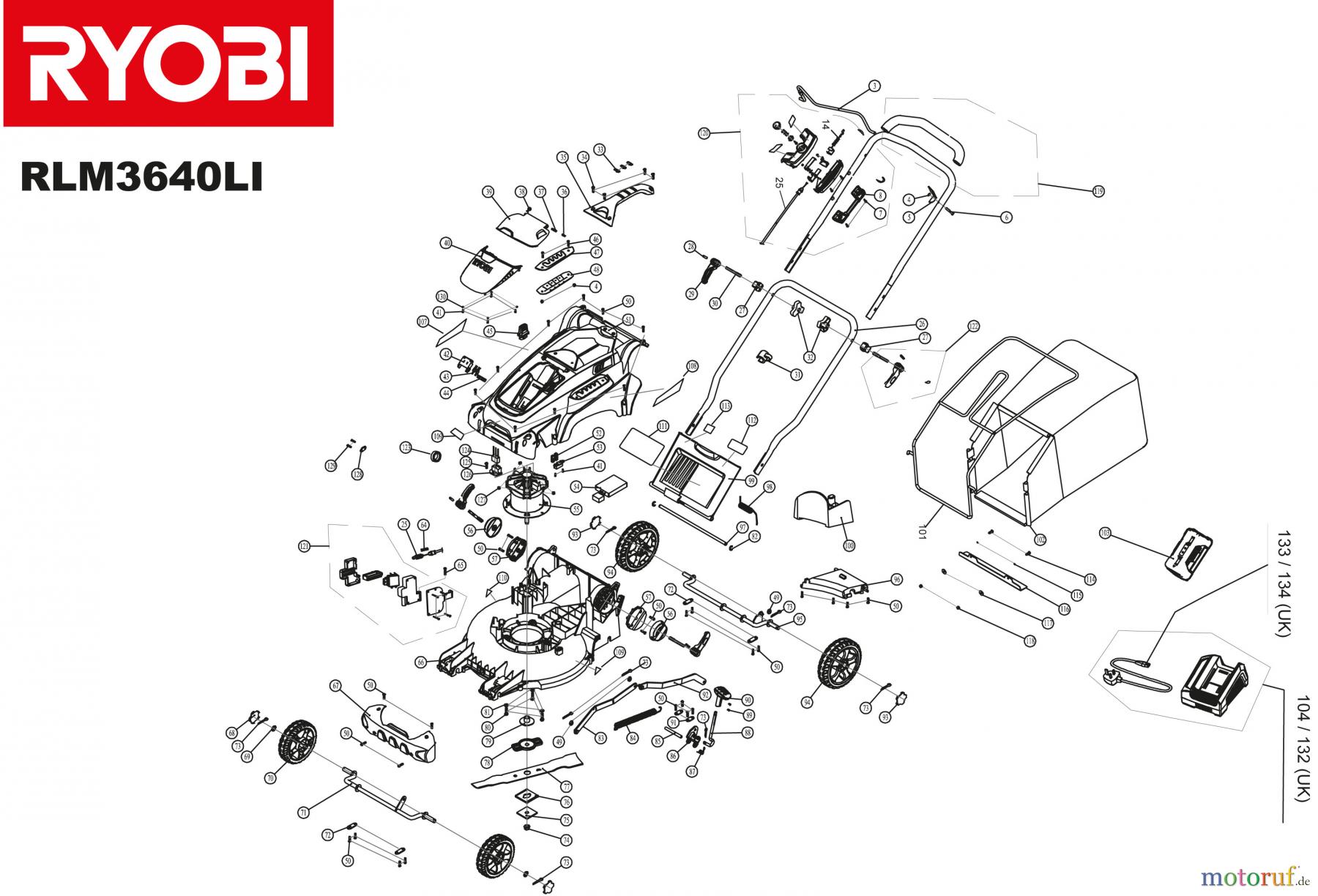  Ryobi Rasenmäher Akku RLM3640LI2