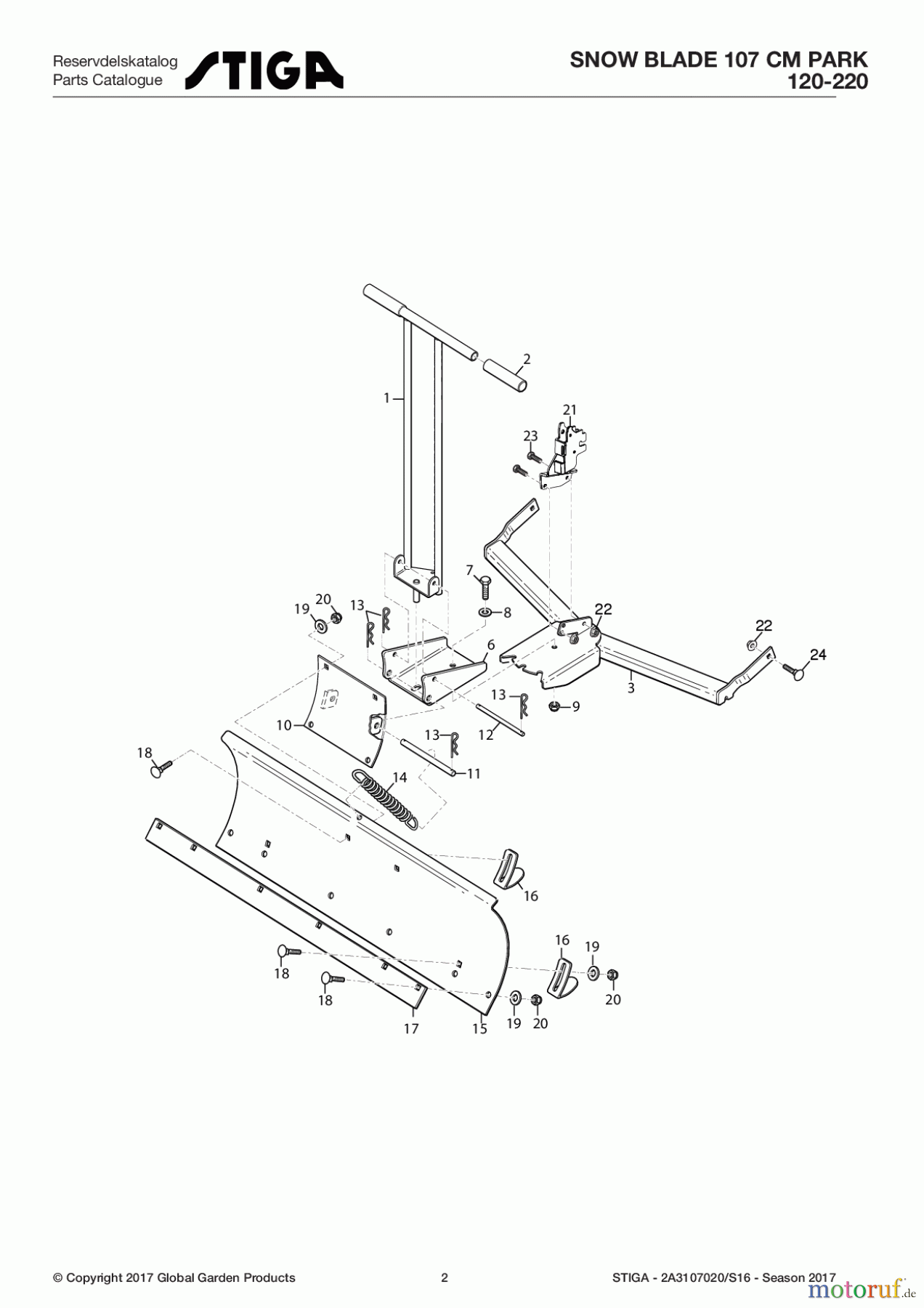  Stiga Frontmäher Anbau 2017 Front Mower SNOW BLADE 107 cm Park 120-220 2A3107020/S16 - Season 2017 Snow Blade (107 cm)