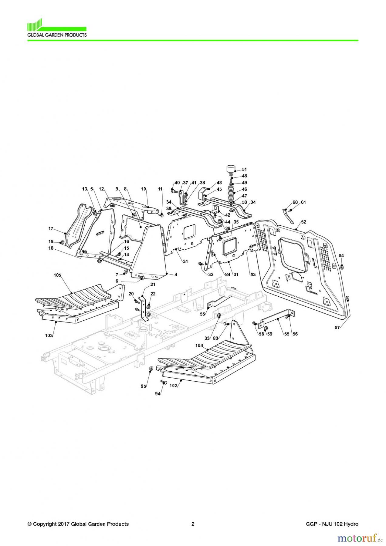  Global Garden Products GGP Aufsitzmäher Sammler Collecting 102-122cm 2017 NJU 102 Hydro Chassis