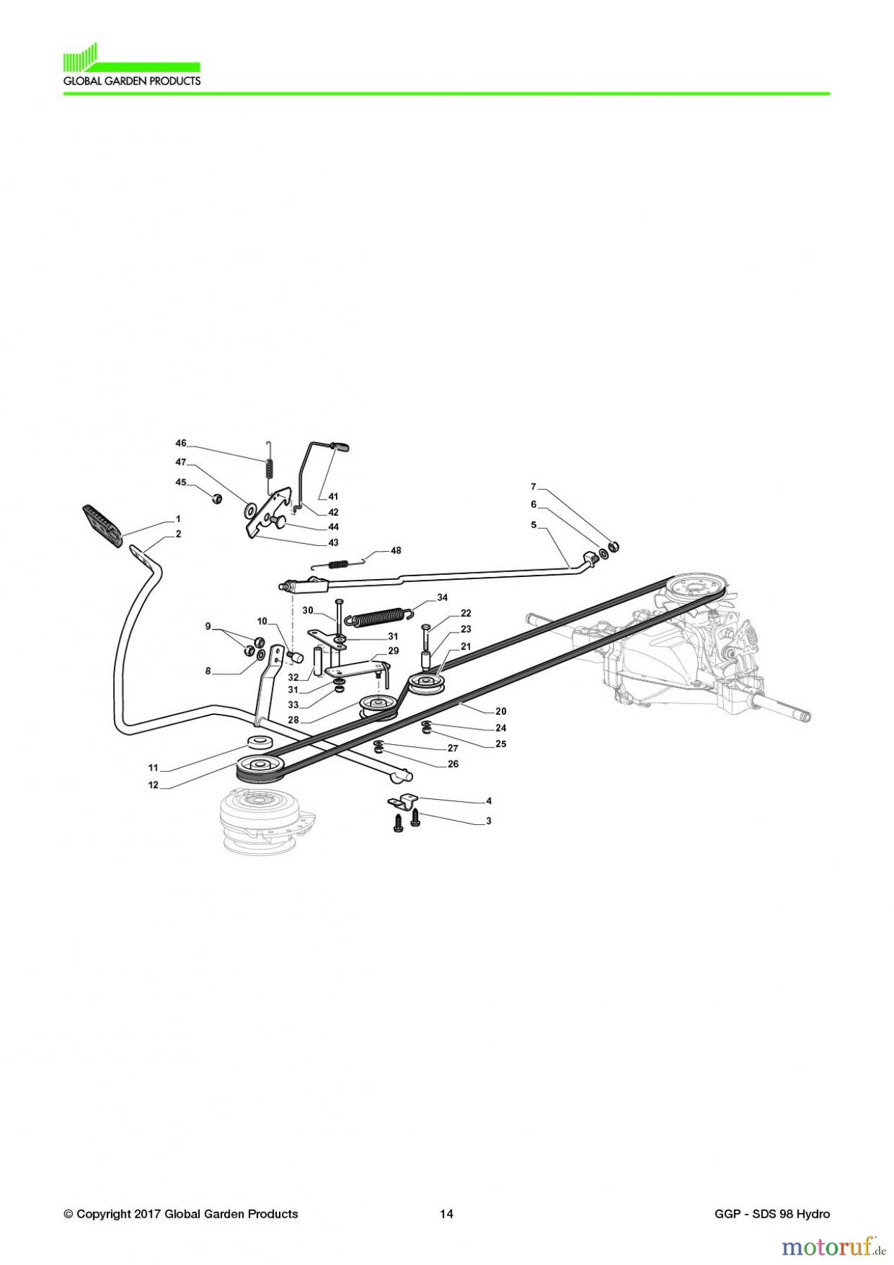  Global Garden Products GGP Aufsitzmäher Seitenauswurf 98-108cm 2017 SDS 98 Hydro Brake And Gearbox Controls