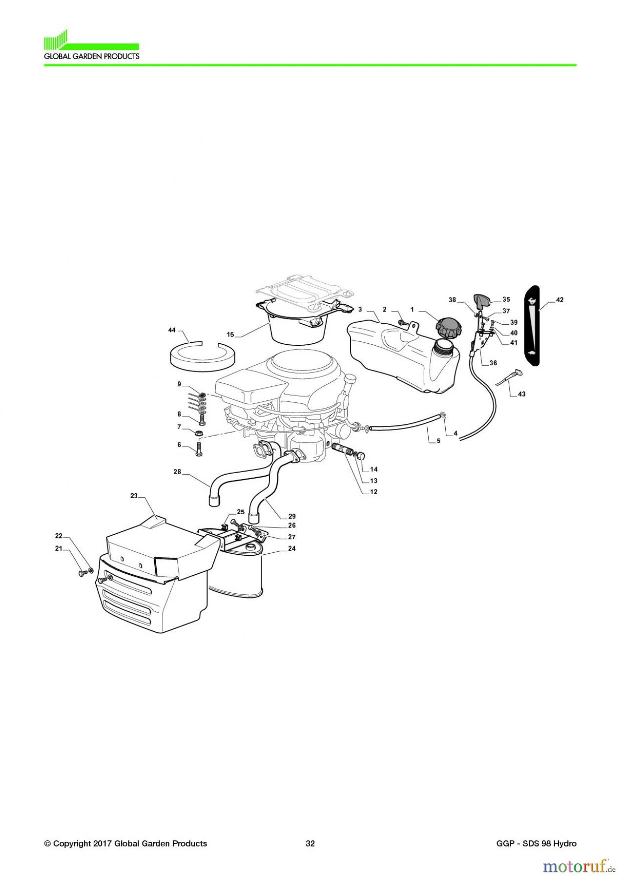  Global Garden Products GGP Aufsitzmäher Seitenauswurf 98-108cm 2017 SDS 98 Hydro Engine - Honda GCV 530