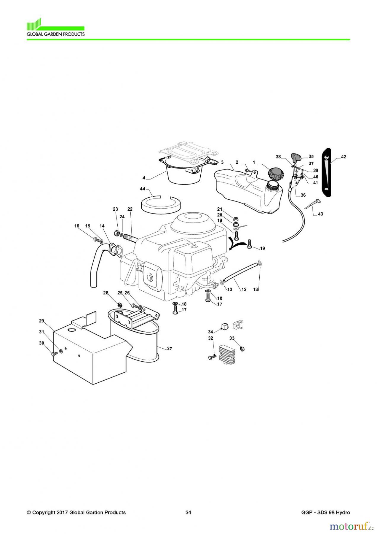  Global Garden Products GGP Aufsitzmäher Seitenauswurf 98-108cm 2017 SDS 98 Hydro Engine - Honda GCV 390