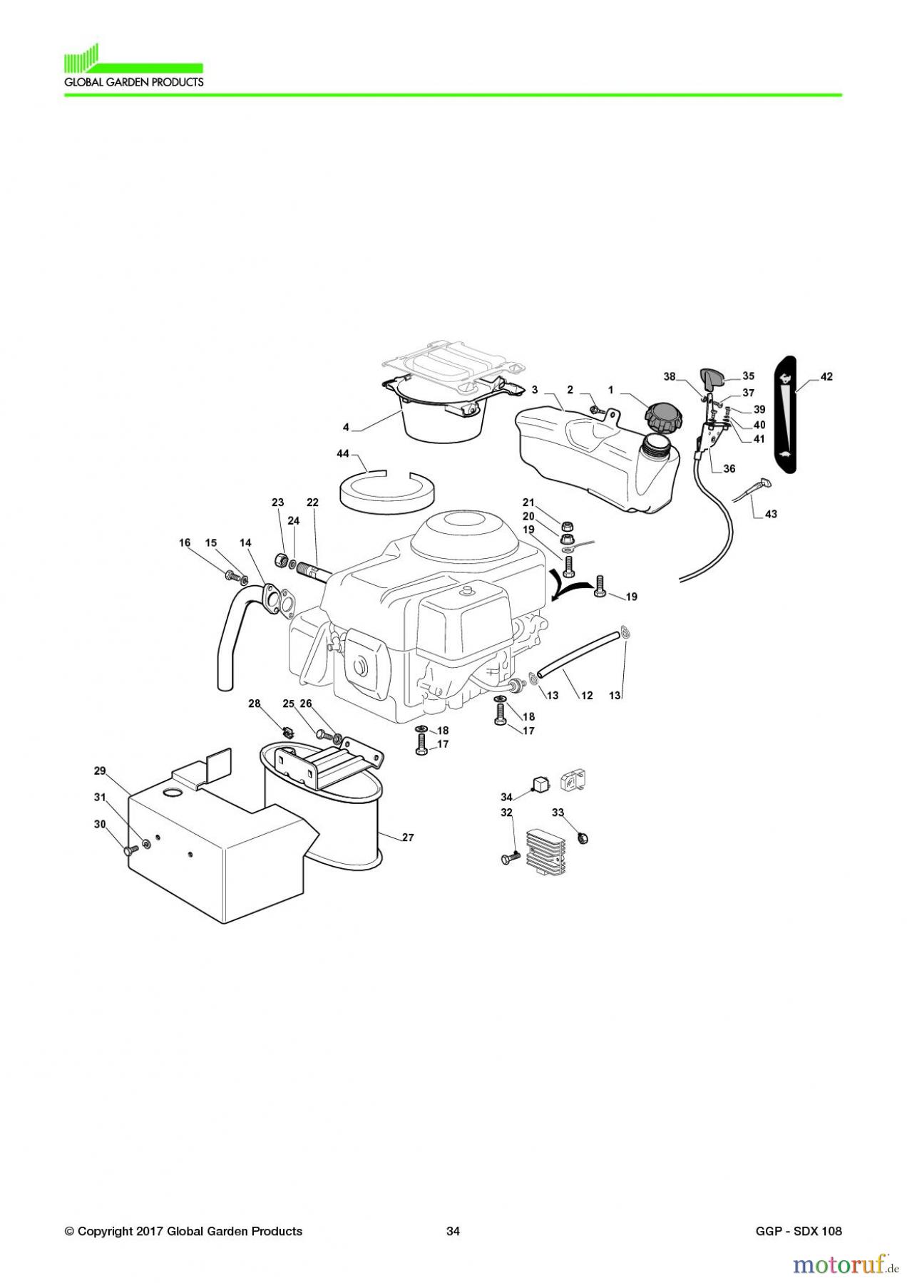  Global Garden Products GGP Aufsitzmäher Seitenauswurf 98-108cm 2017 SDX 108 Engine - Honda GCV 390