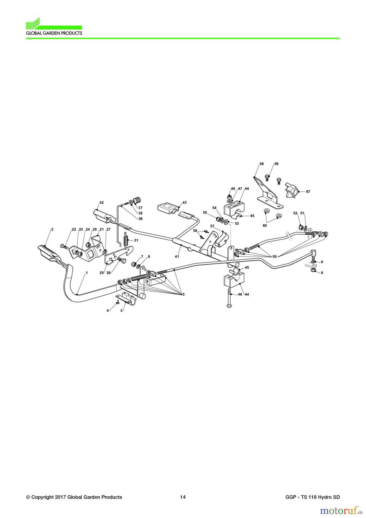  Global Garden Products GGP Aufsitzmäher Seitenauswurf 108-118cm 2017 TS 118 Hydro SD Brake And Gearbox Controls with TUFF TORQ