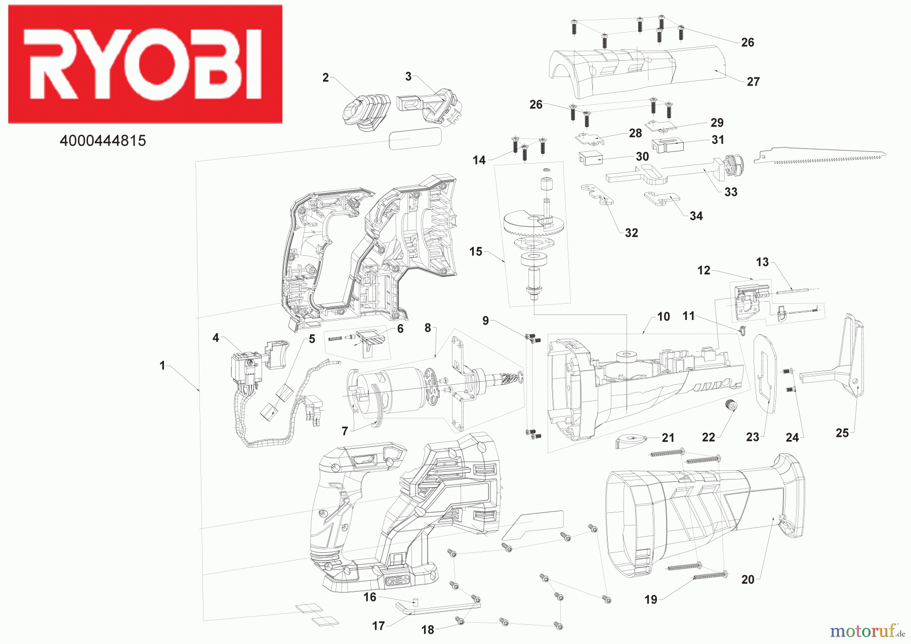 Ryobi Sägen / Kettensägen R18RS-0 18 V Akku-Säbelsäge Pièces