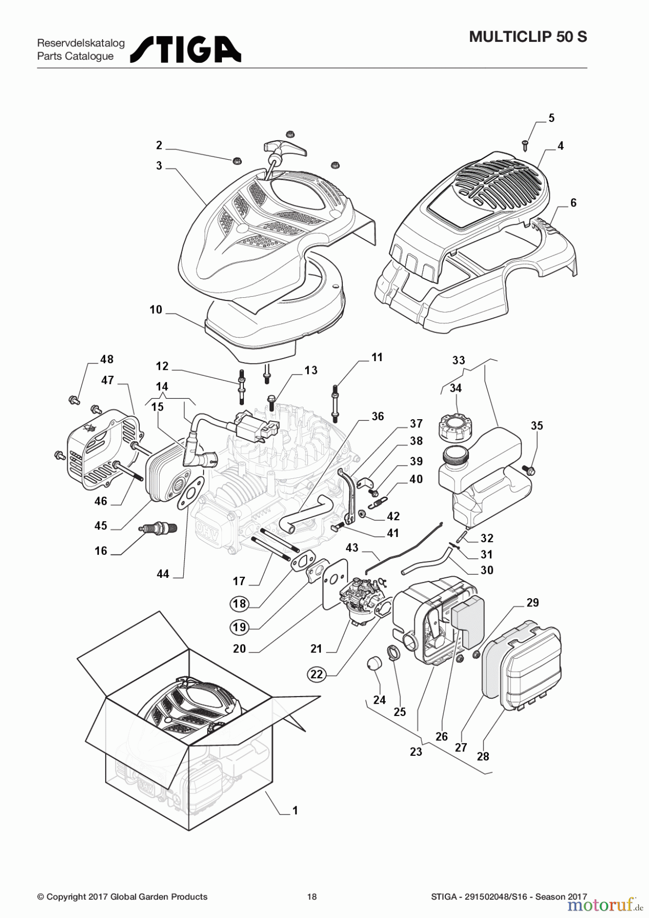  Stiga Rasenmäher Benzin Mit Antrieb 2017 MULTICLIP 50 S 291502048/S16 - Season 2017 Engine - Carburettor, Tank