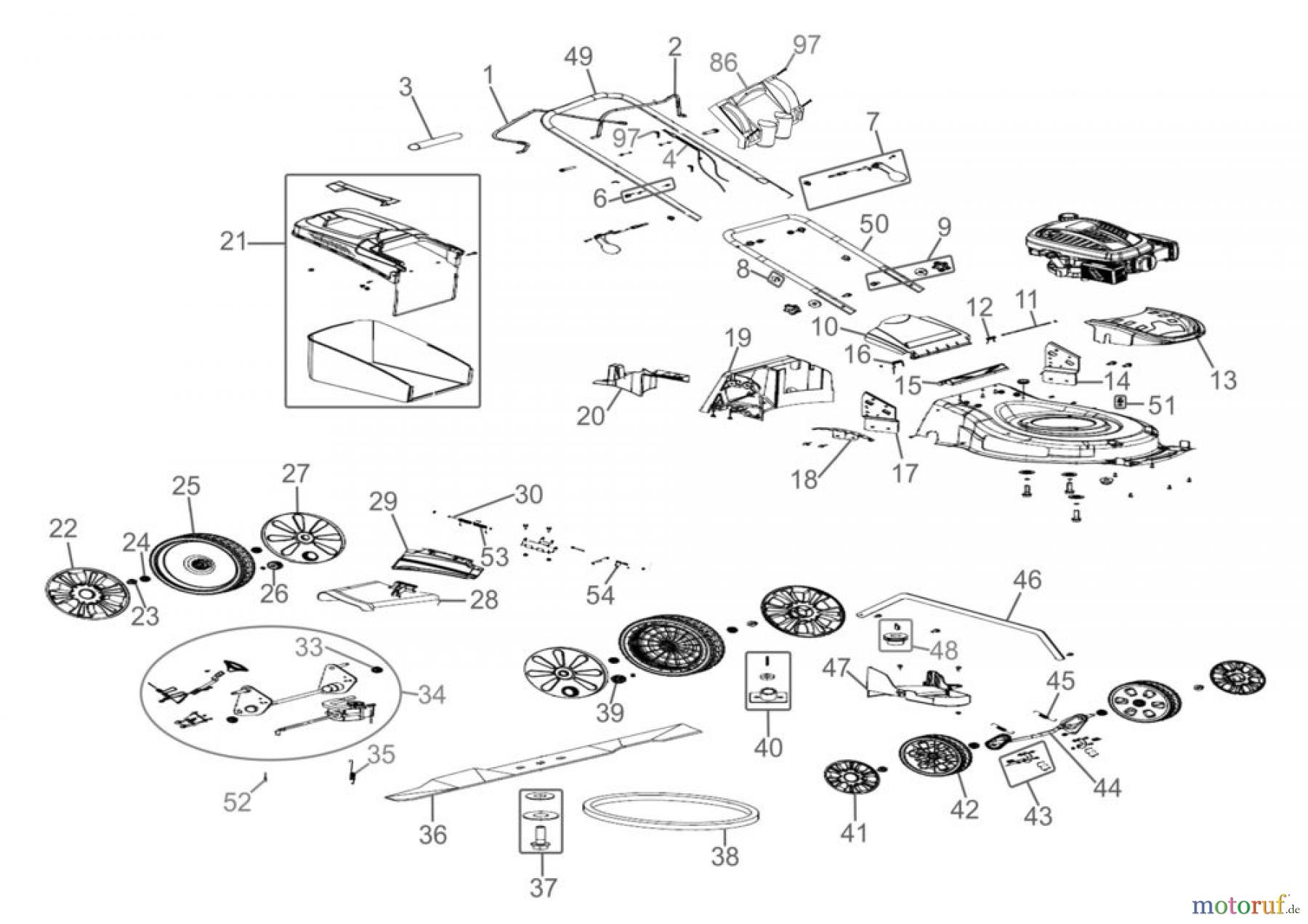  Güde Gartentechnik Rasenmäher Benzin-Rasenmäher Schnittbreite ab 50 cm Rasenmäher BIG WHEELER 514.3 R - 95429 Ersatzteileversion  FSL95429-01 Seite 1