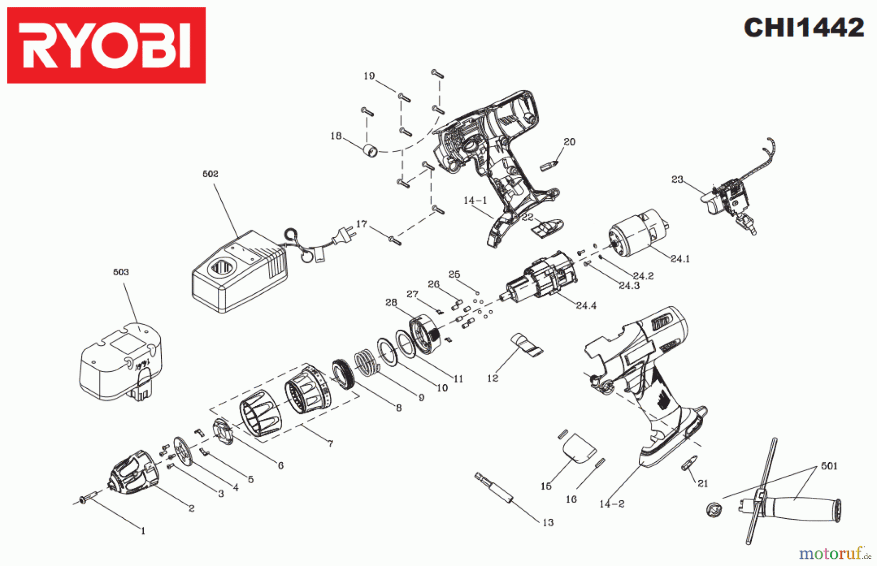  Ryobi (Schlag-)Bohrschrauber Bohrschrauber mit Schlagbohrfunktion CHI1442 Seite 1