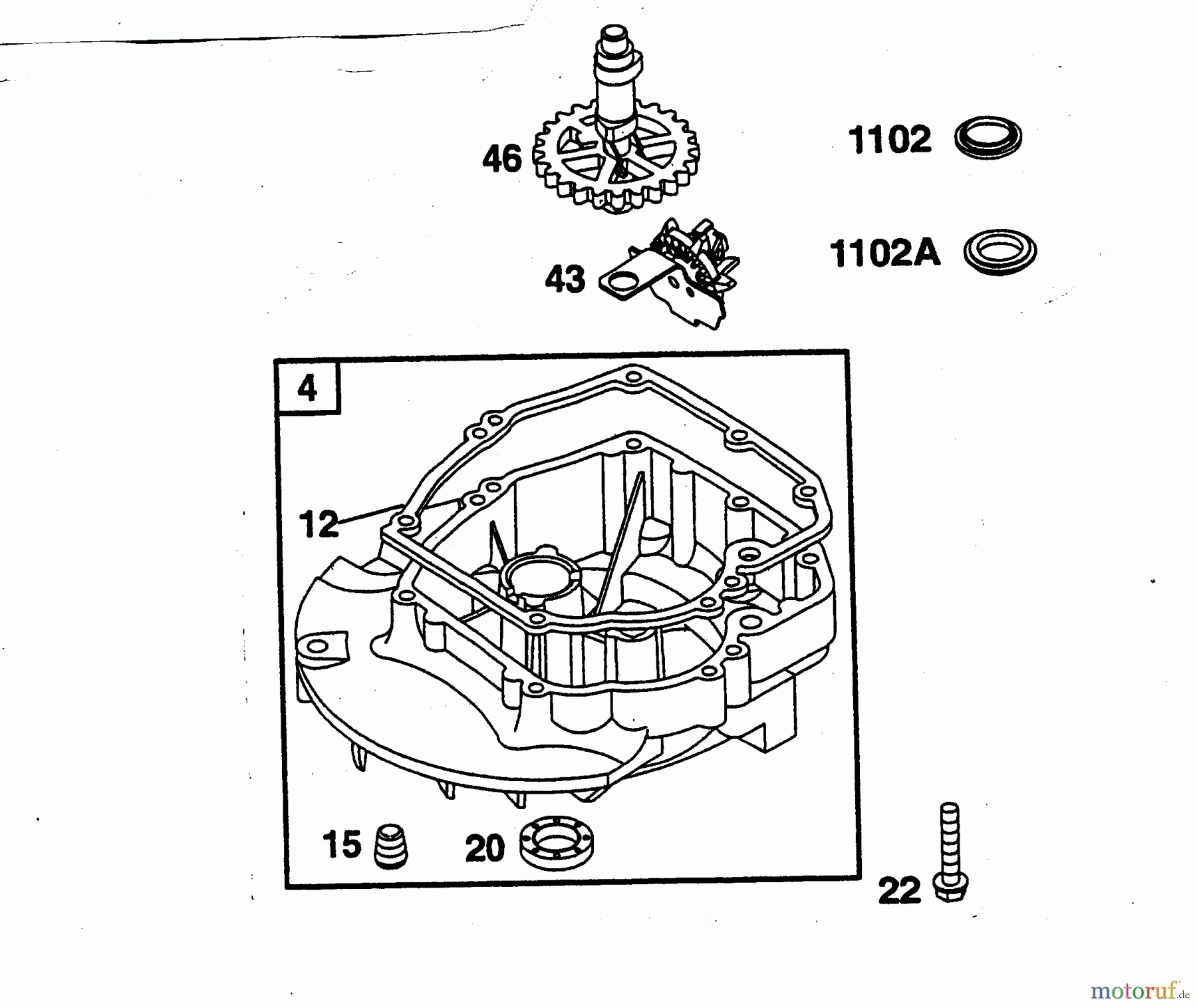  Wolf-Garten Moteurs à essence Briggs&Stratton Intek 60 2057000  (1998) Vilebrequin, Carter d'huile, Governor