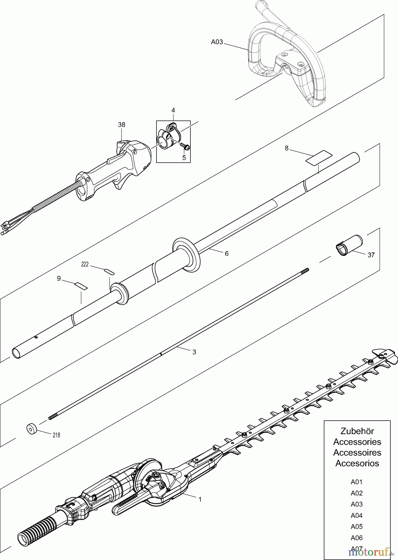  Dolmar Heckenscheren Benzin MH2464D 1  Schaftrohr, Handgriff, Scherblatt kpl., Zubehör