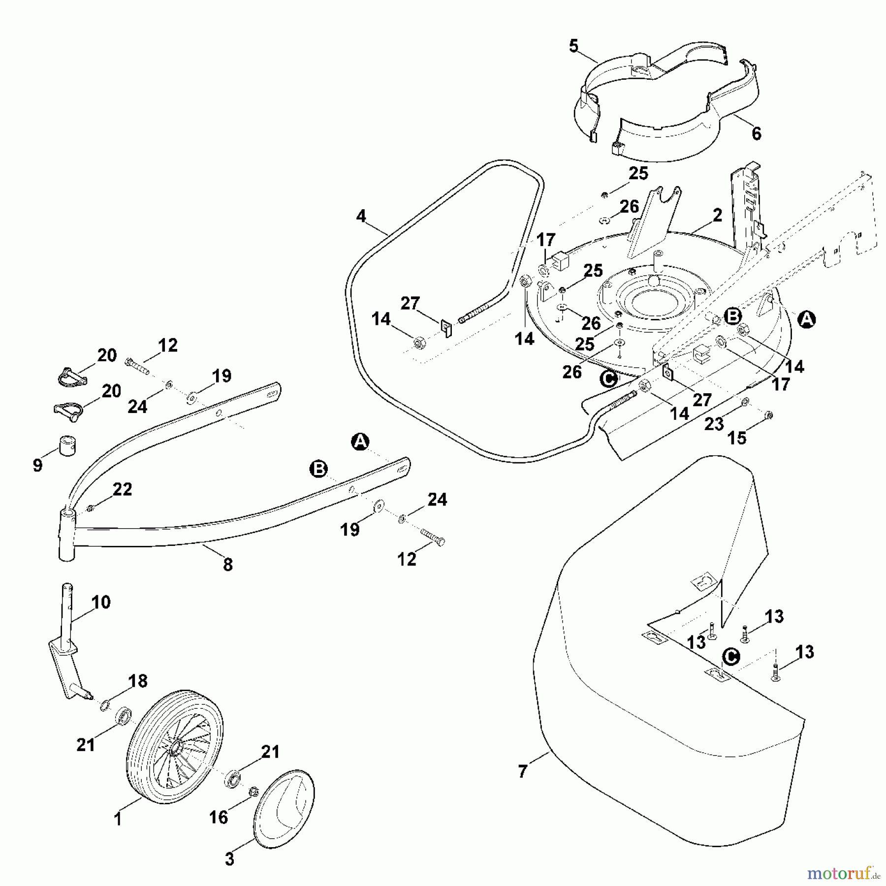  Viking Rasenmäher Benzinrasenmäher MB 6.1 RH C - Gehäuse, Rad vorne