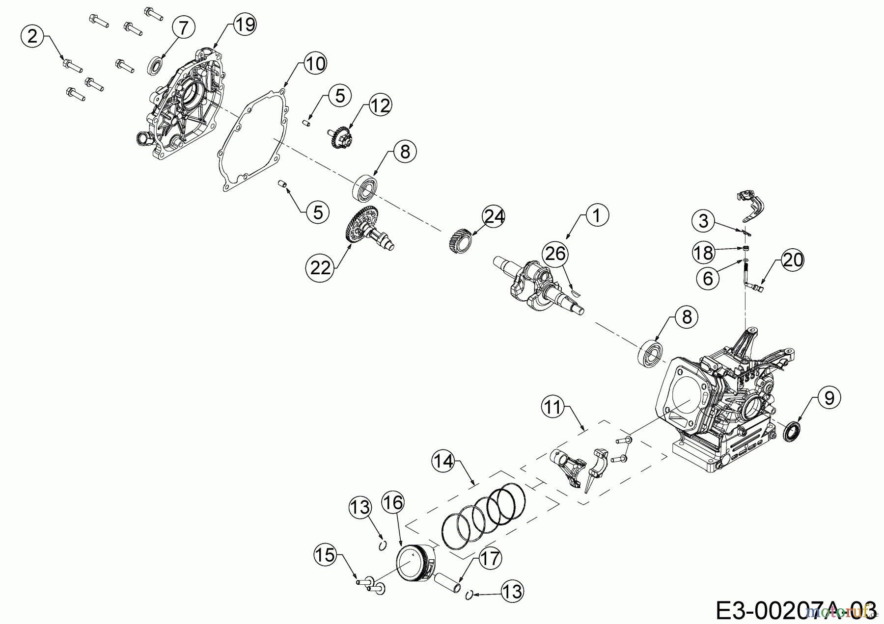  MTD-Moteurs Horizontal 165-WH 752Z165-WH  (2020) Piston, Arbre à came, Vilebrèquin, Bielle