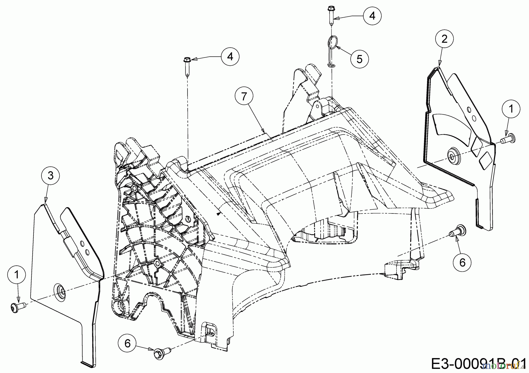  Cub Cadet Tondeuse thermique LM1 AP46 11A-TQSJ603 (2019) Couvercle de protection arrière, Support de mancheron à partir