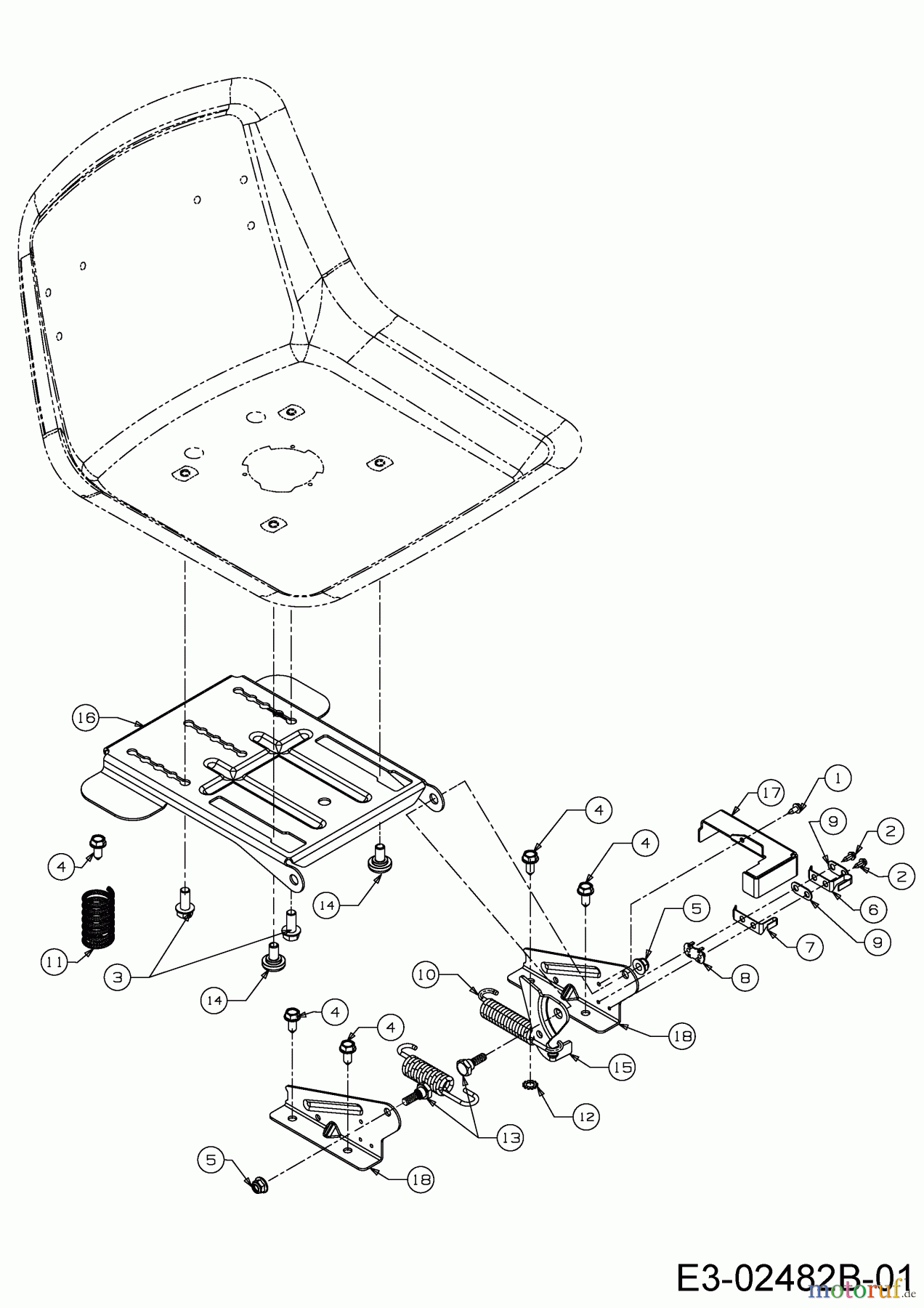  Wolf-Garten Tracteurs de pelouse E 13/96 T 13H2765F650  (2018) Support de siège