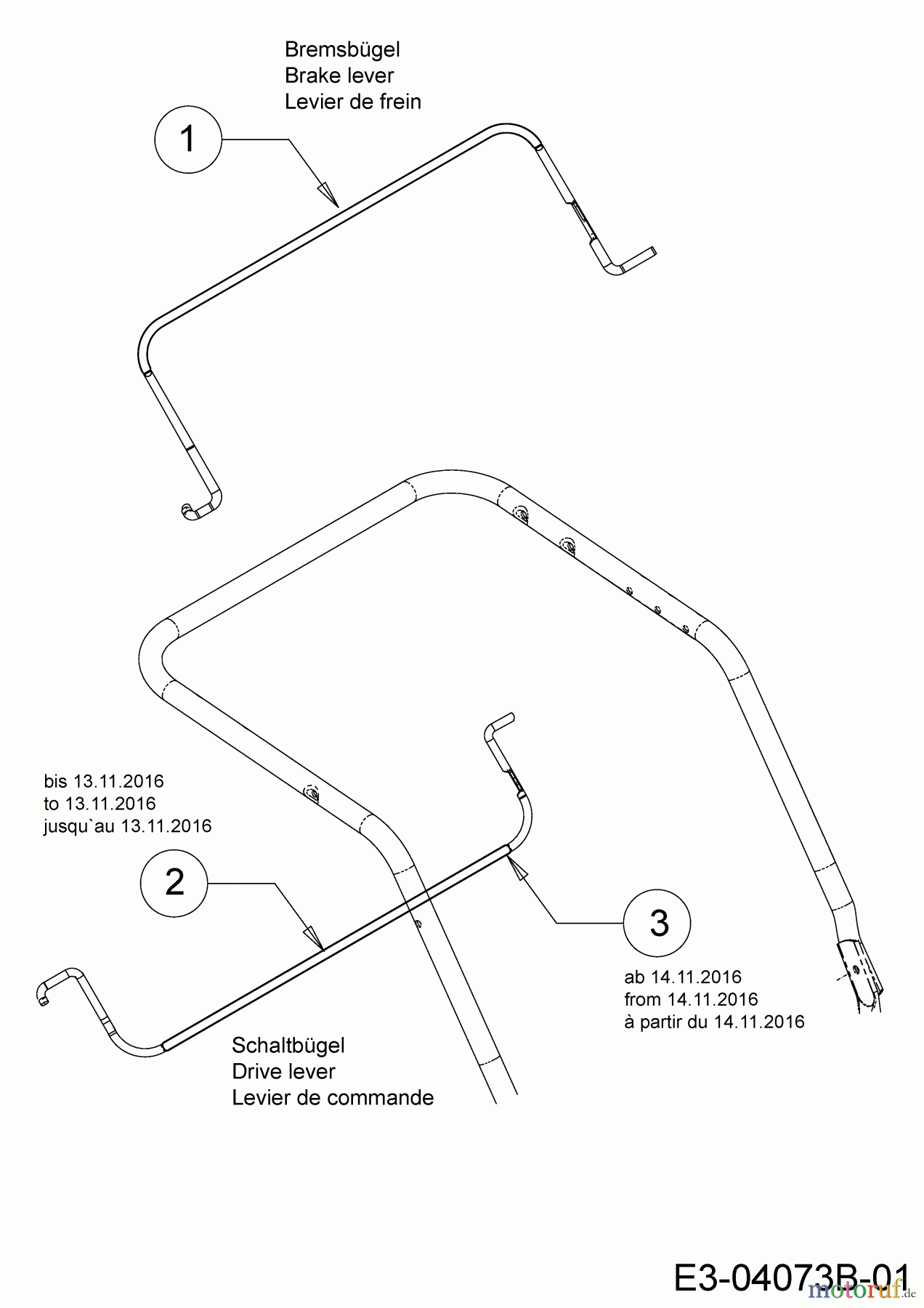  Wolf-Garten Tondeuse thermique tractée S 4600 B 12A-TR5L650  (2020) Levier de frein, Levier de commande