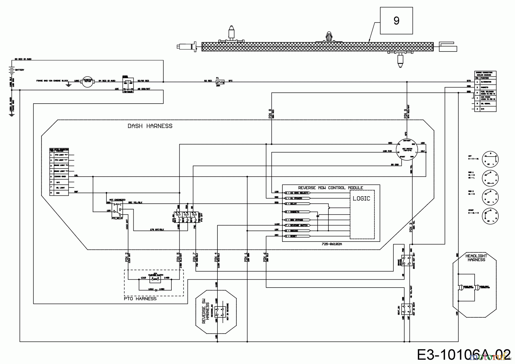  Wolf-Garten Tracteurs de pelouse 95.165 H 13ADA1VB650  (2017) Plan électrique embrayage électromagnétique