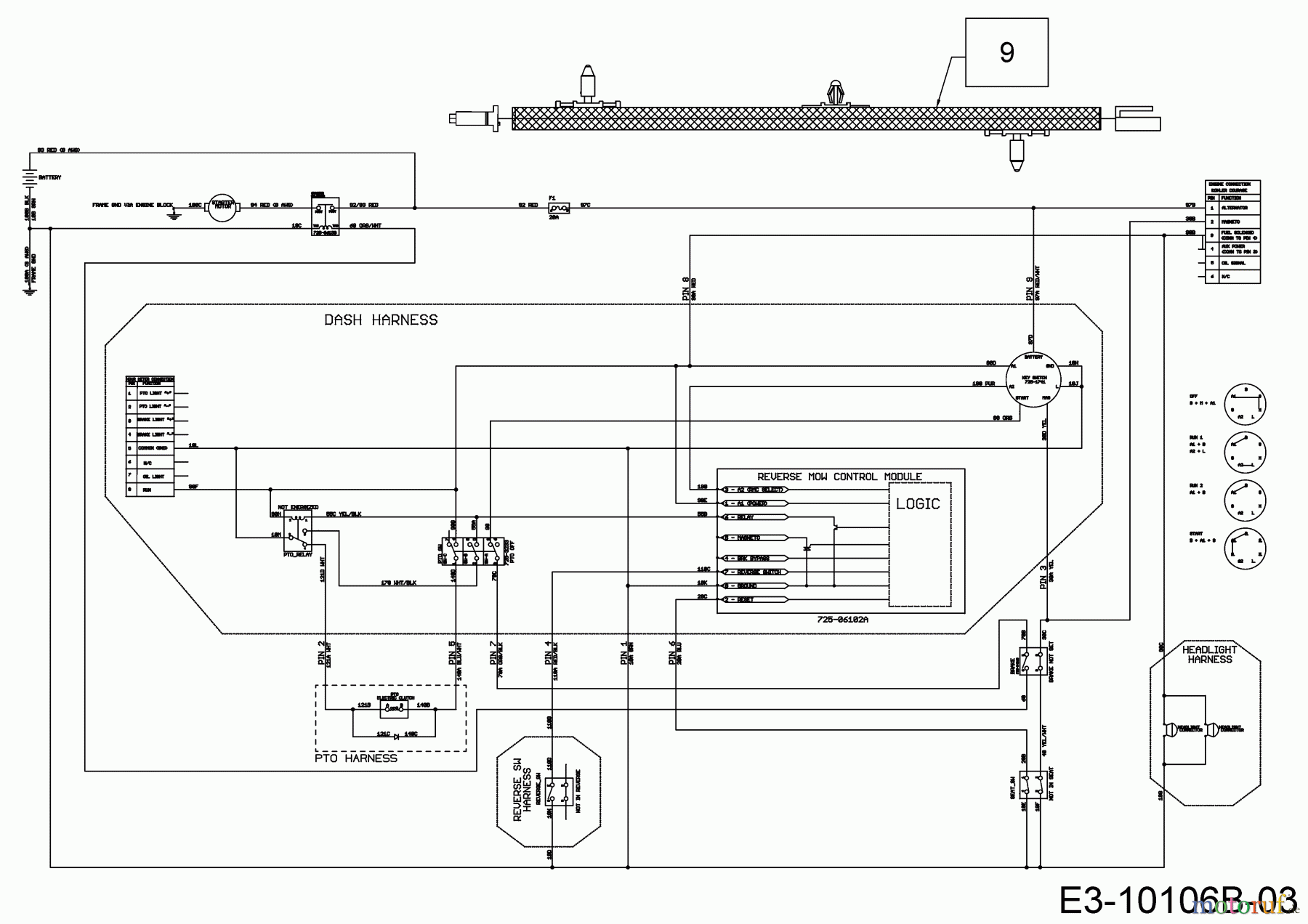  Wolf-Garten Tracteurs de pelouse 95.165 H 13DDA1VB650  (2019) Plan électrique embrayage électromagnétique