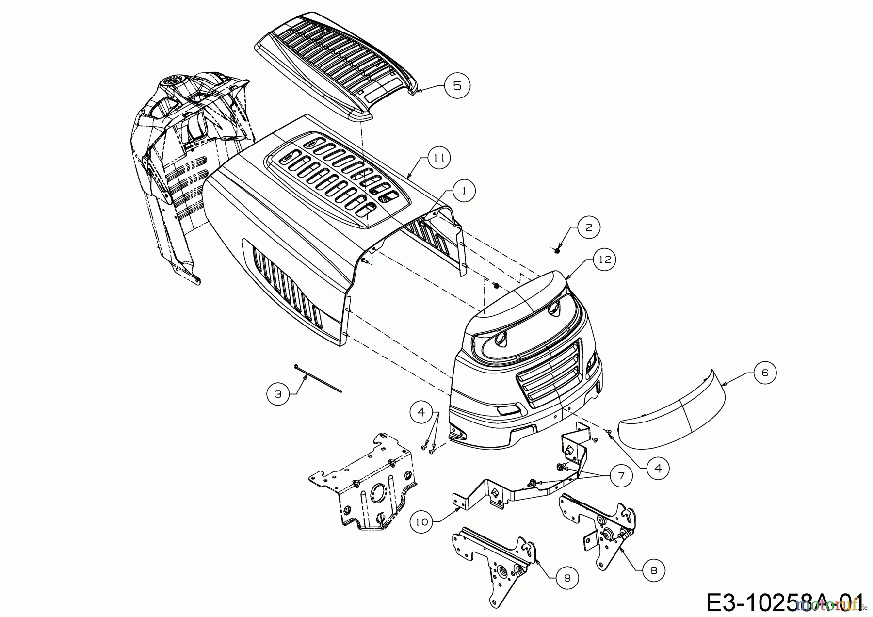  Wolf-Garten Tracteurs de pelouse E 13/96 T 13AB765F650  (2019) Capot de moteur 5-Style