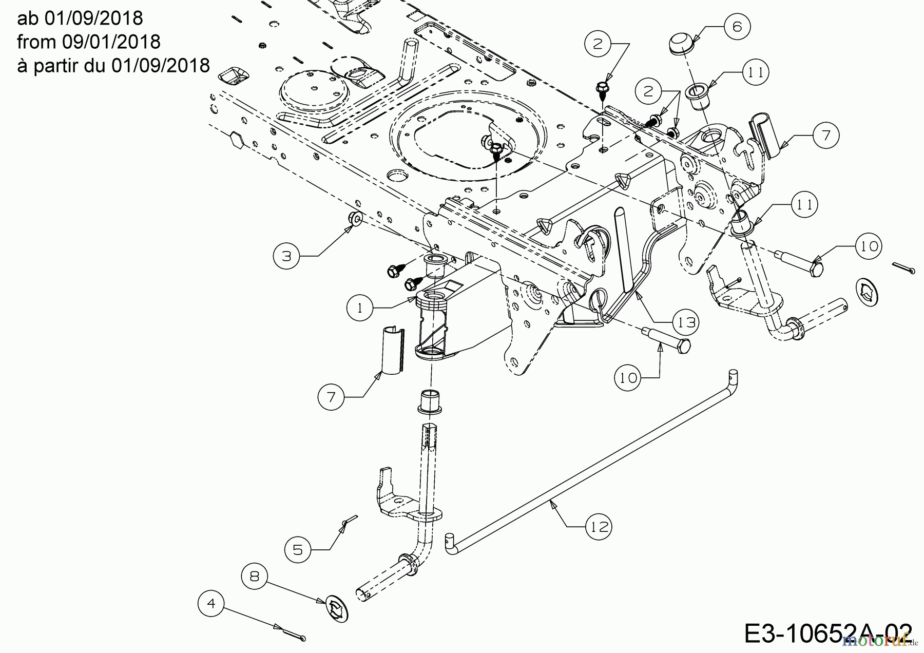  Wolf-Garten Tracteurs de pelouse A 92 H 13AH71RE650  (2020) Axe avant à partir du 01/09/2018