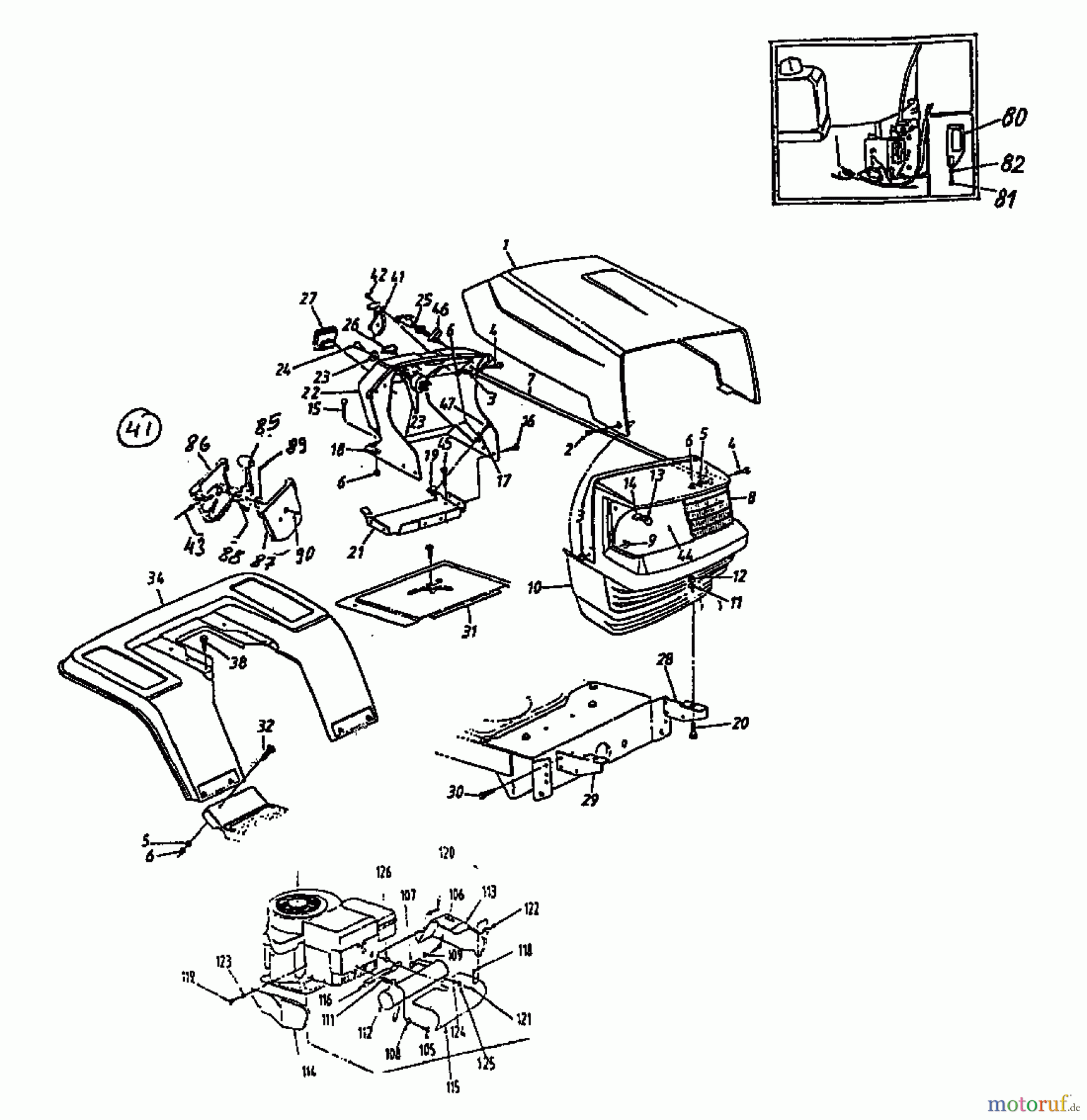  Columbia Tracteurs de pelouse 112/960 N 131-650F626  (1991) Tableau de bord, Capot de moteur, Jupe