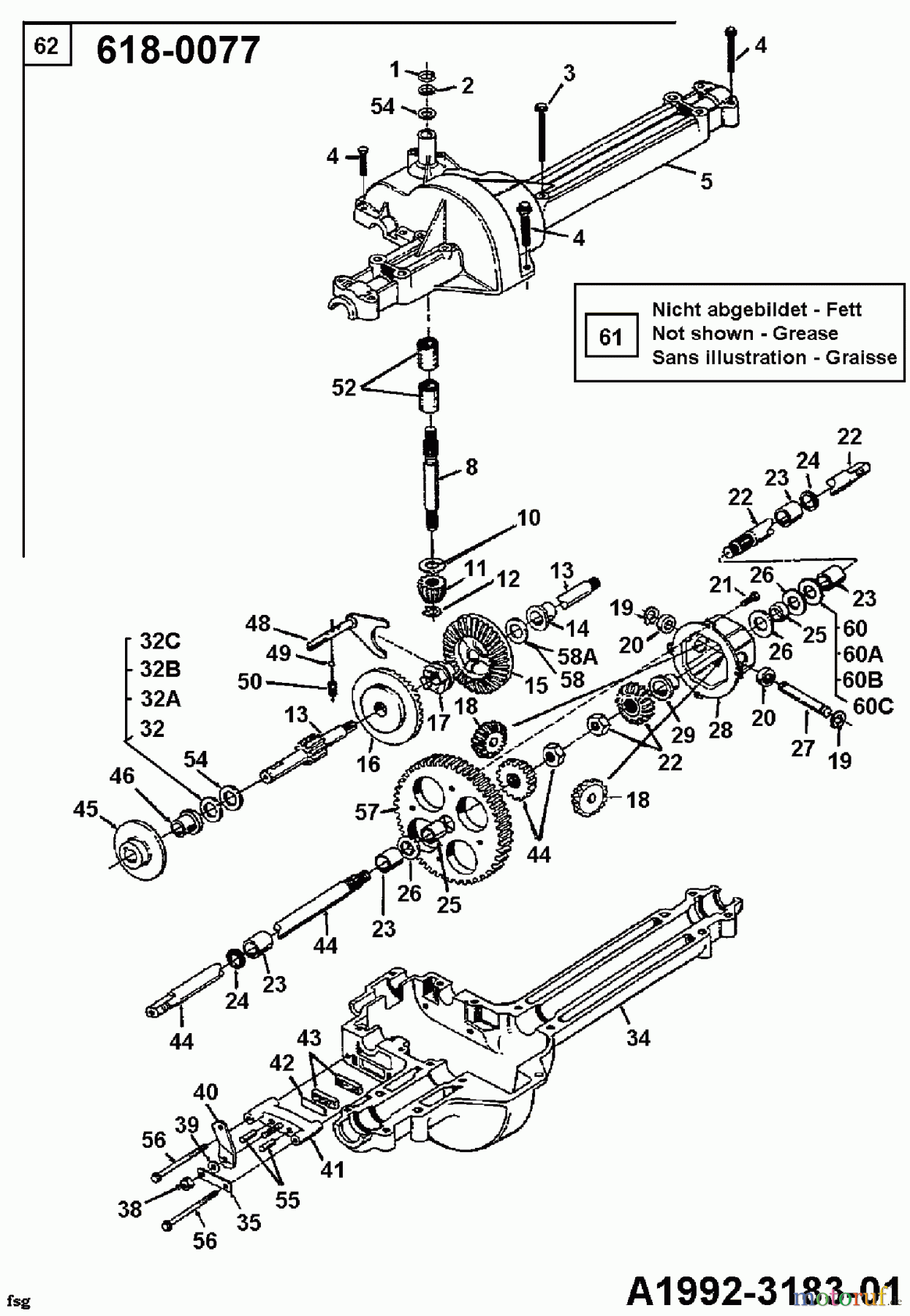  Golf Tracteurs de pelouse TOPFLITE B 10 135B452D648  (1995) Boîte de vitesse 618-0077