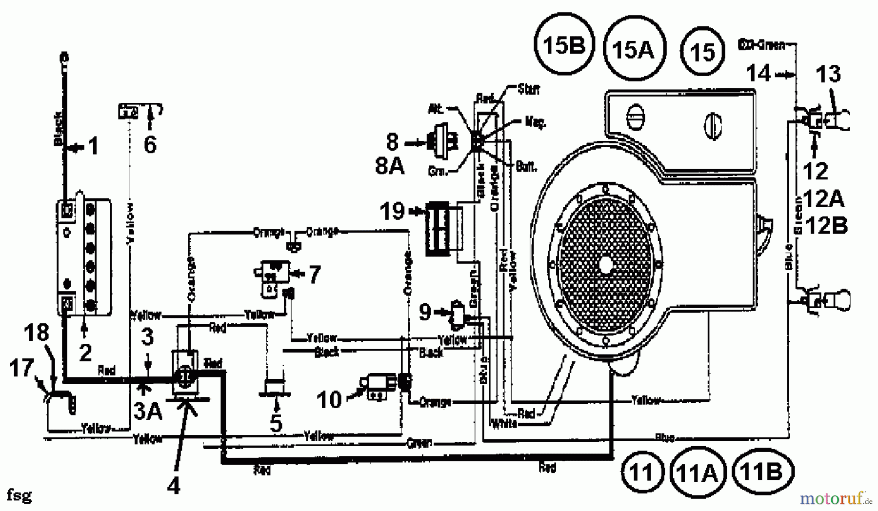  Bauhaus Tracteurs de pelouse Gardol Topcut 12/91 133I471E646  (1993) Plan électrique cylindre simple