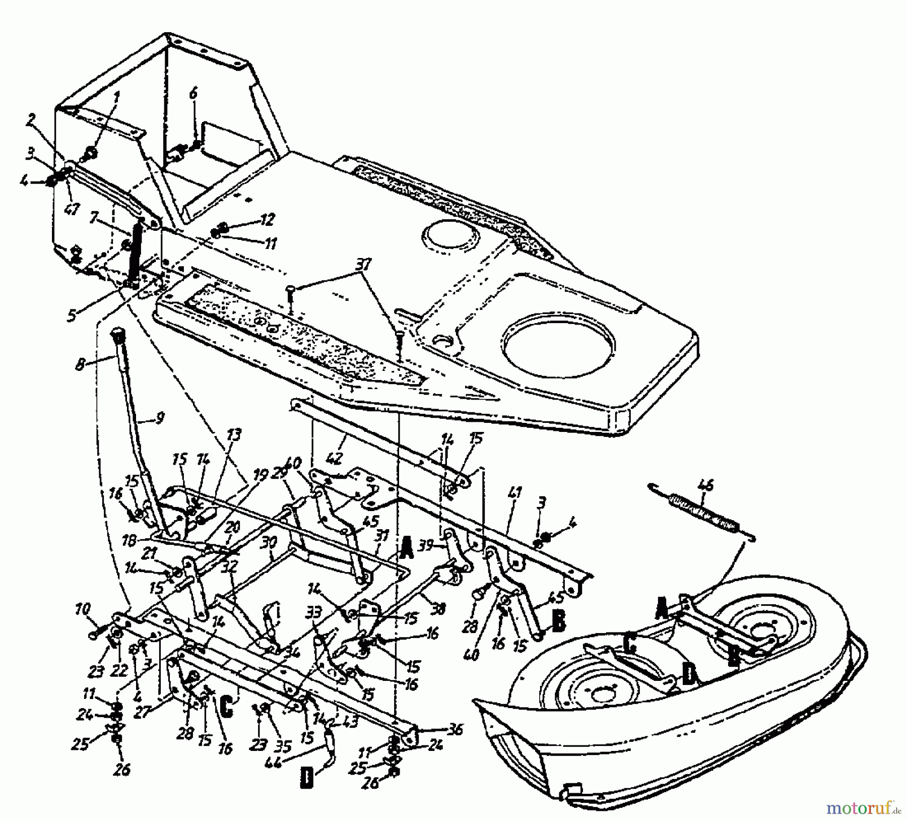  Bauhaus Tracteurs de pelouse Gardol Topcut 12/91 133I471E646  (1993) Relevage plateau de coupe