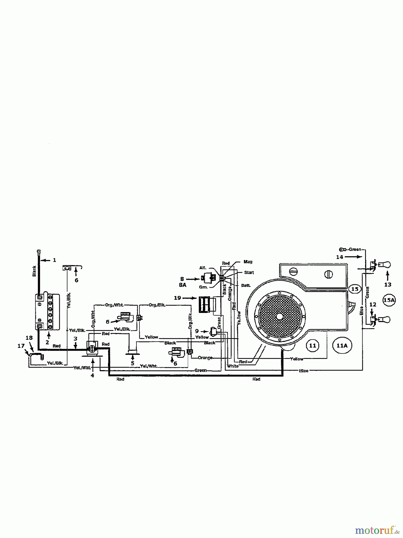  Floraself Tracteurs de pelouse B/130 134I471E668  (1994) Plan électrique cylindre simple