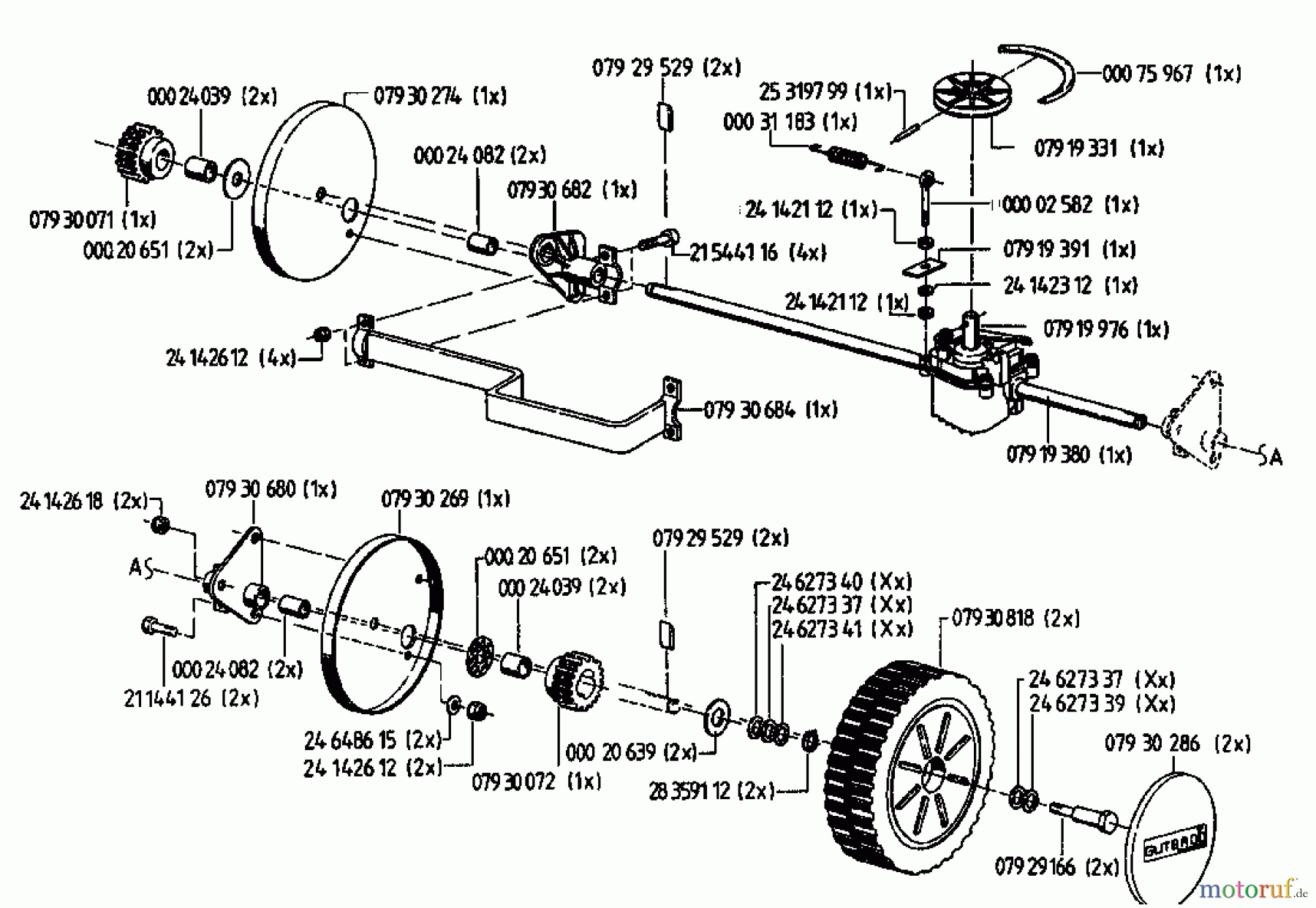  Gutbrod Tondeuse thermique tractée HB 48 REL 02815.02  (1994) Boîte de vitesse, Roues