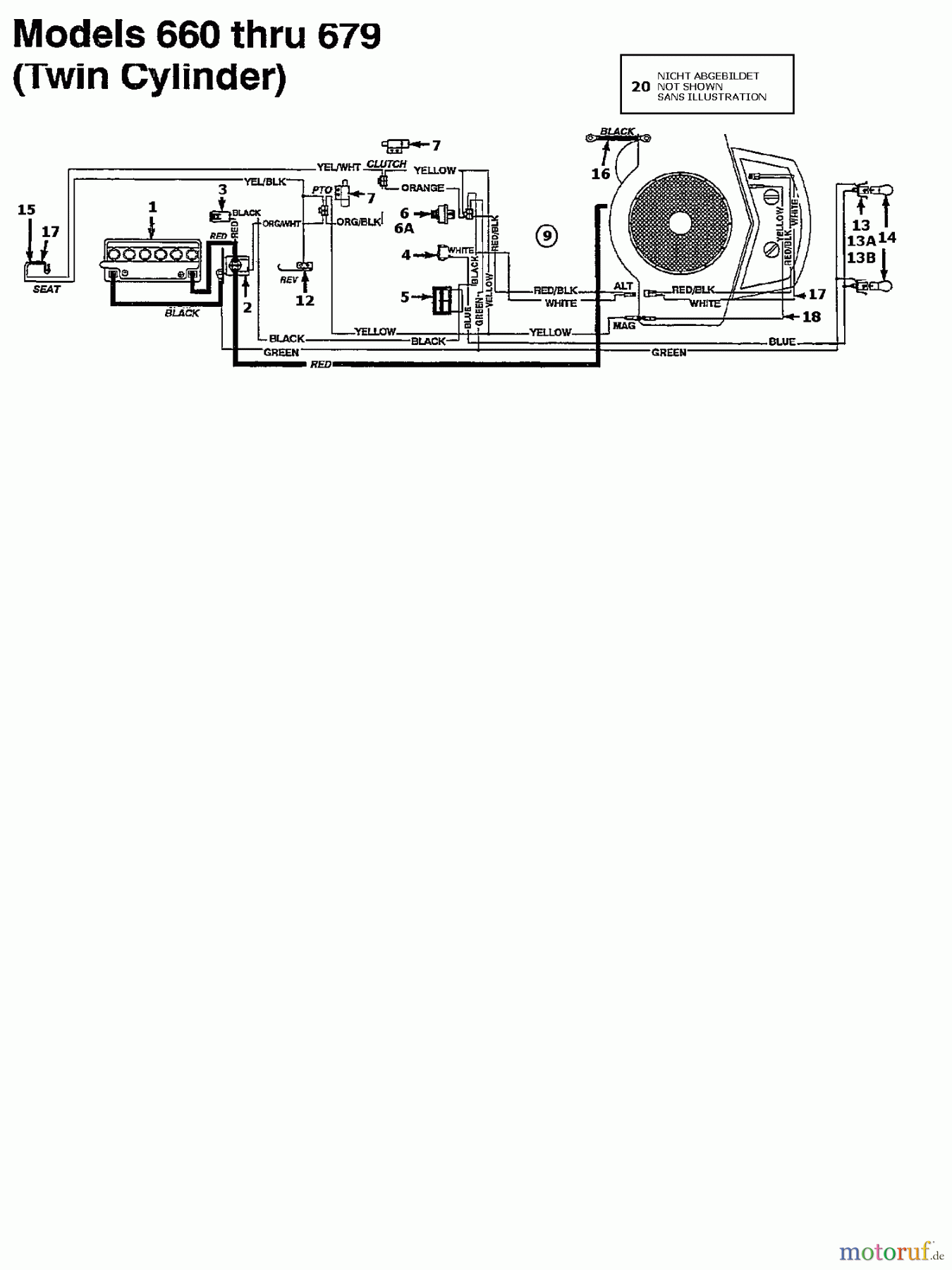  Bauhaus Tracteurs de pelouse Funrunner 134K679F646  (1994) Plan électrique 2 cylindre