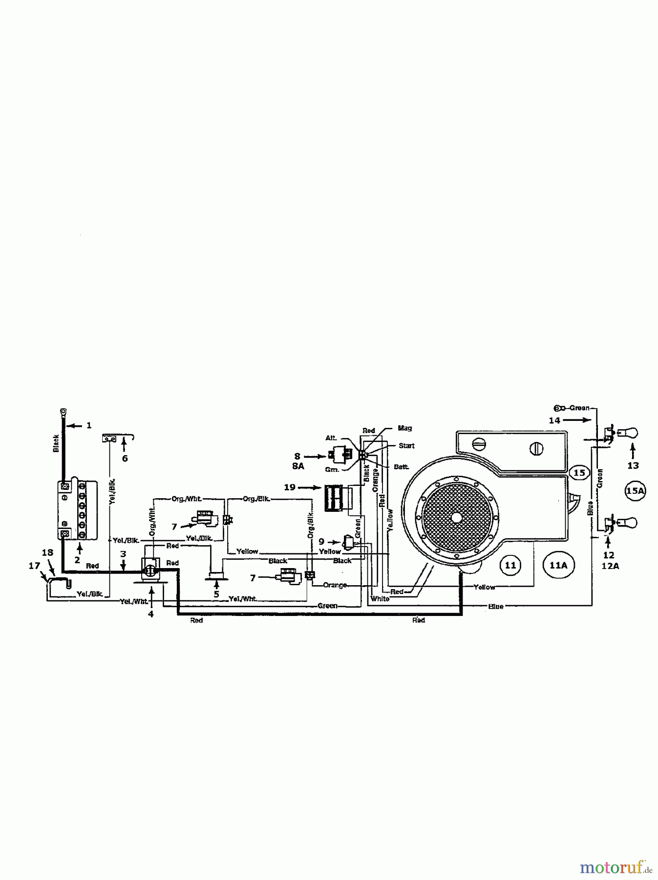  Bauhaus Tracteurs de pelouse Gardol Topcut 12/91 135H453E646  (1995) Plan électrique cylindre simple