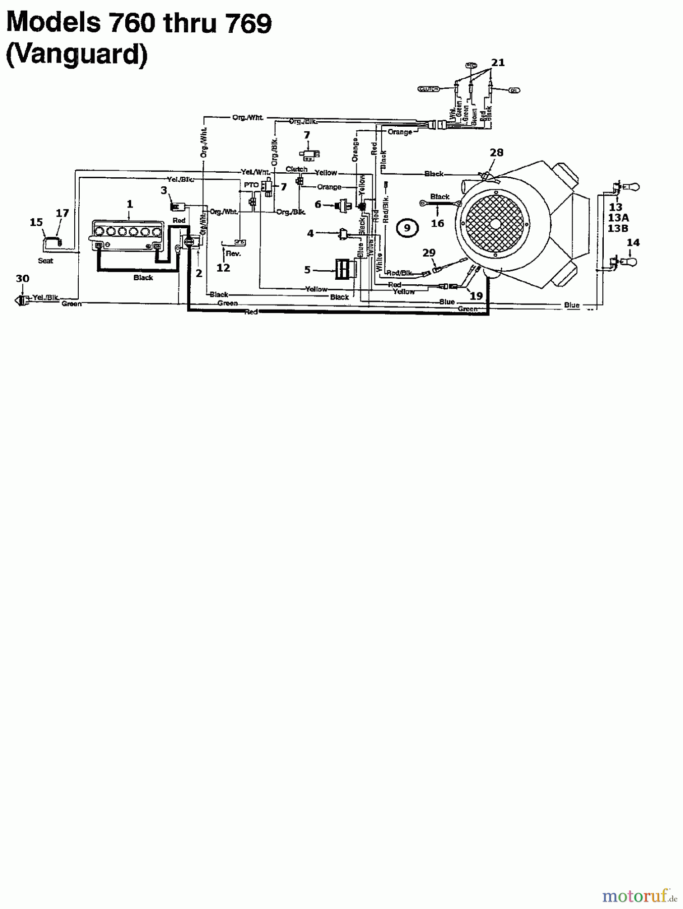  MTD Tracteurs de pelouse 125/102 134K765N678  (1994) Plan électrique Vanguard