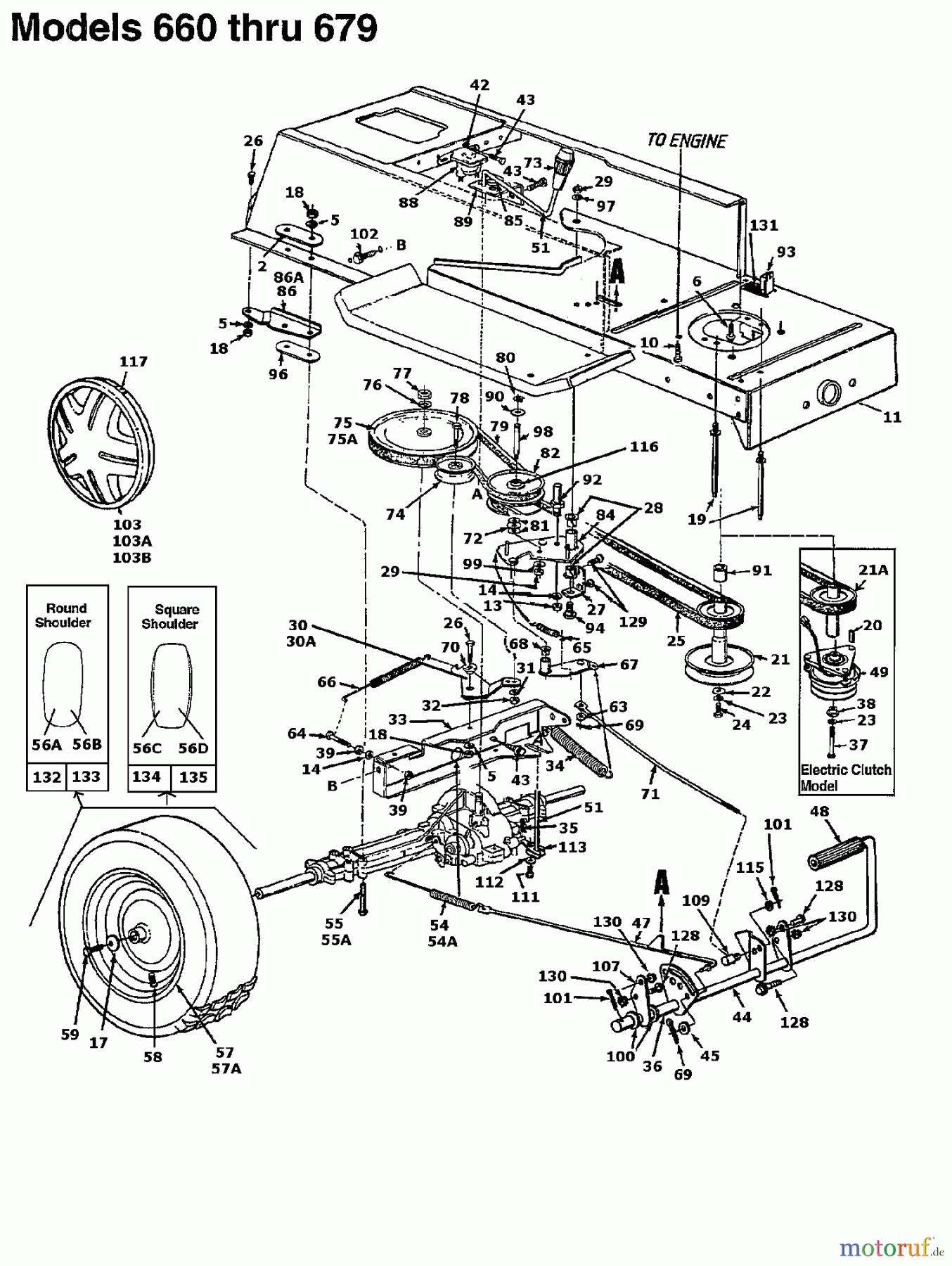  Mastercut Tracteurs de pelouse 145/107 13AN661G659  (1997) Embrayage électromagnétique, Entraînement de roulement, Poulie moteur