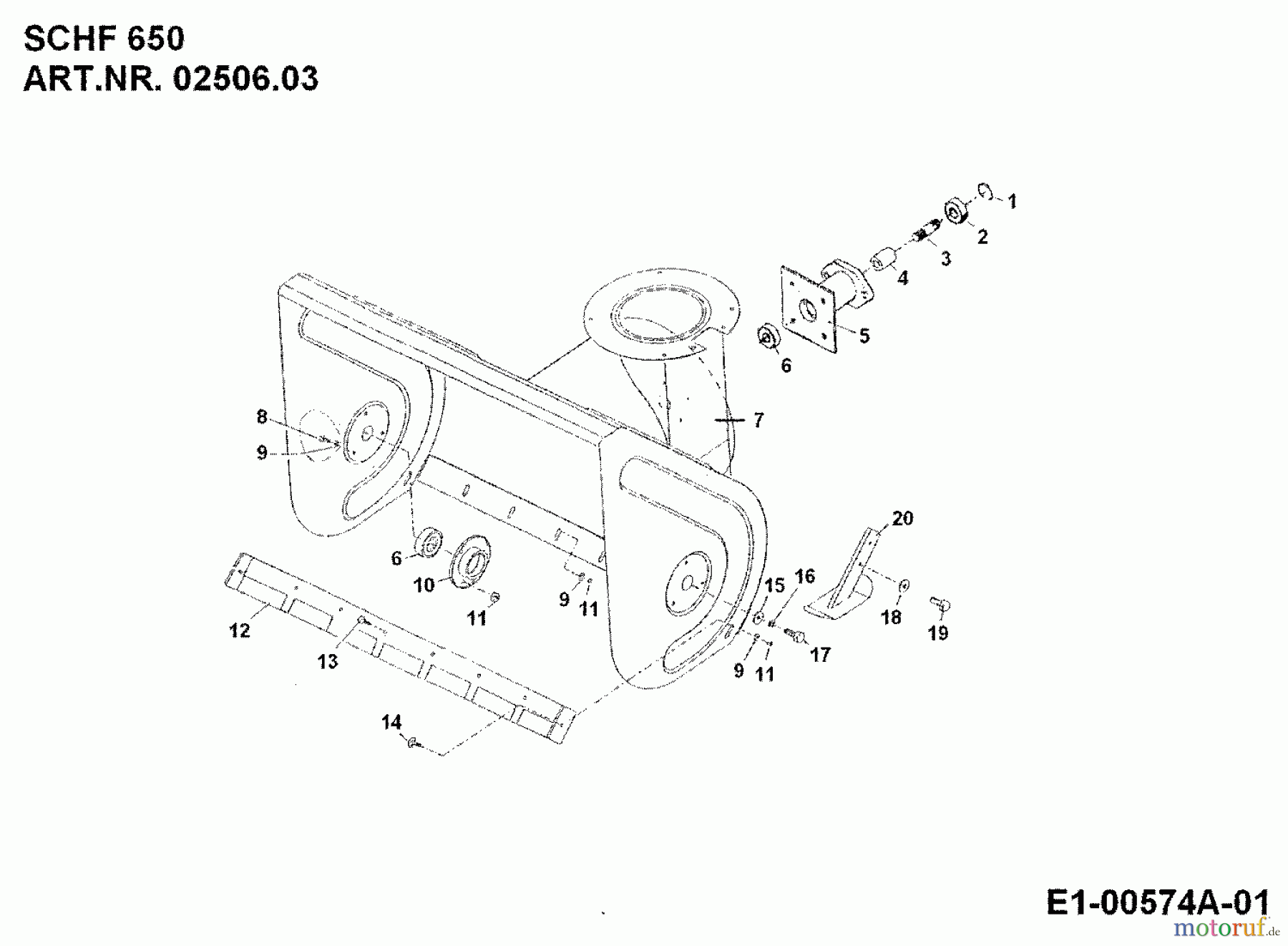  MTD Accèssoires Accèssoires motoculteur Fraise à neige SCHF 650 pour 550-750 02506.03  (1995) Carter de fraise