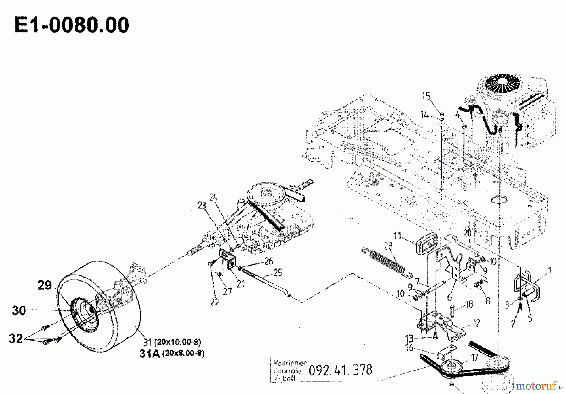  Gutbrod Tracteurs de pelouse 1114 AWS 00097.01  (1992) Pedales, Roues arrière 20x8 / 20x10