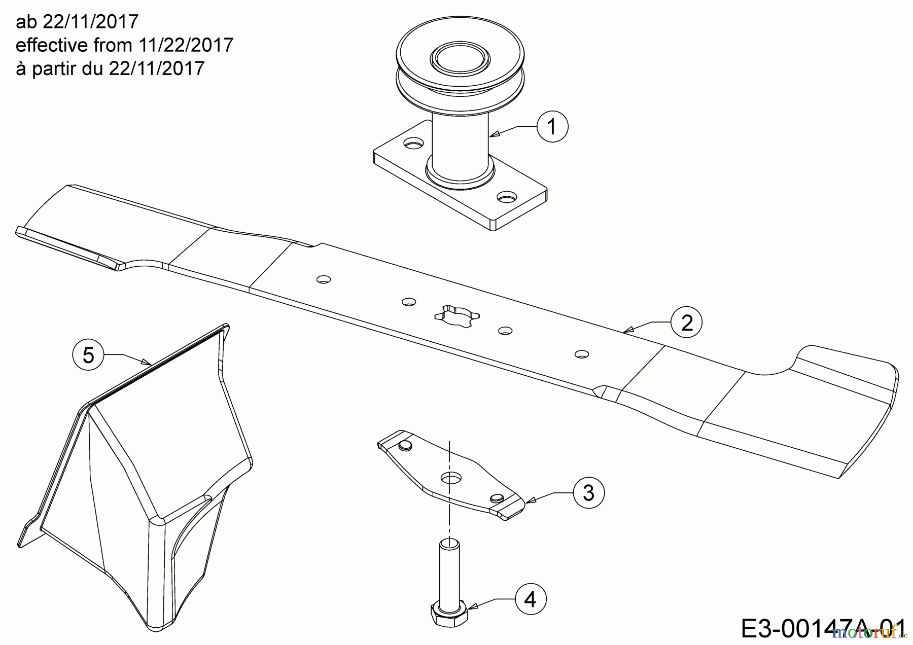  Cub Cadet Tondeuse thermique tractée LM3 CR53S 12BBPV5L603  (2018) Lame, Moyeu de lame, Bouchon mulching à partir du 22/11/2017