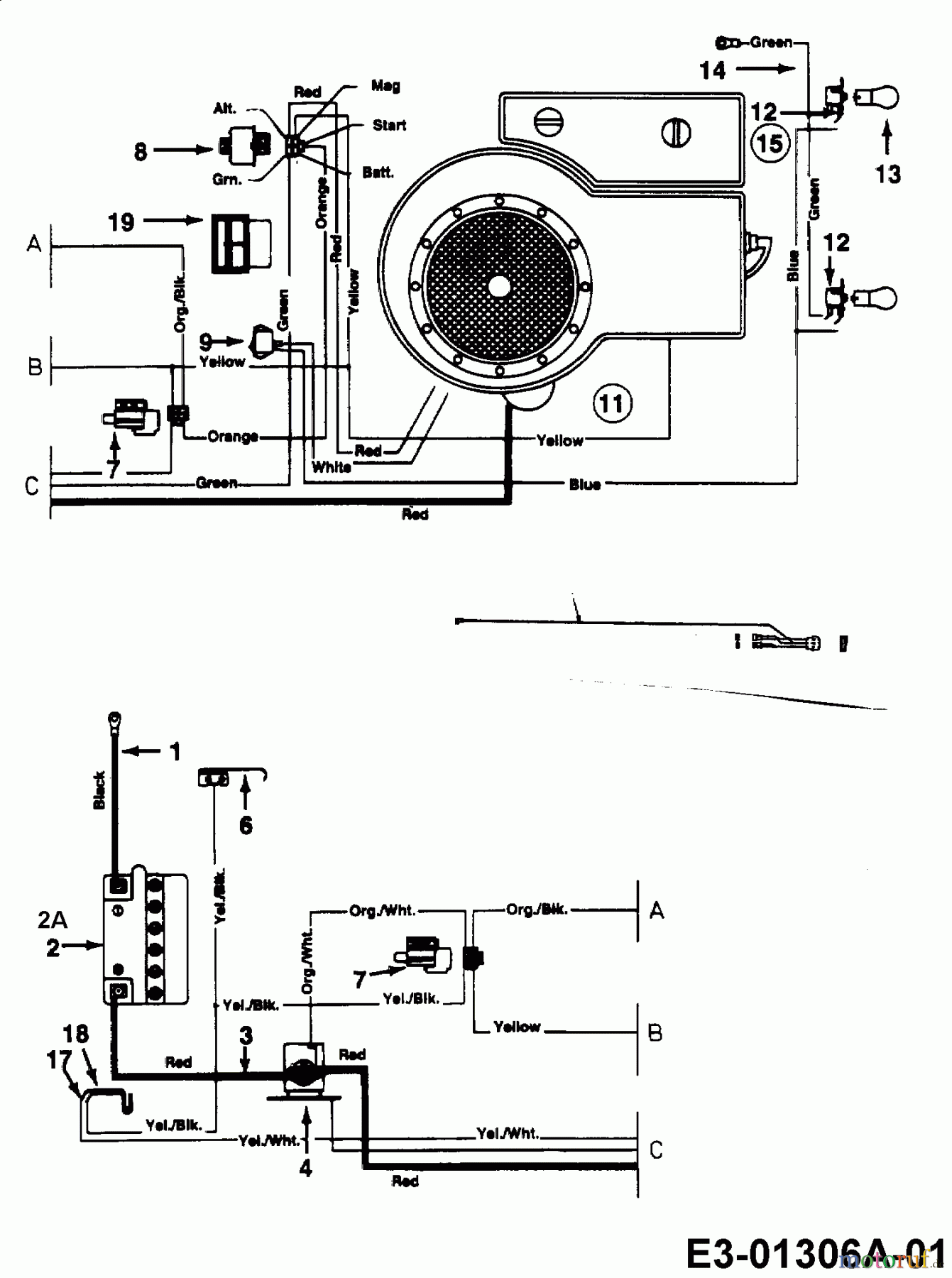  MTD Tracteurs de pelouse Eurotrac 155/96 13AP475F600  (2001) Plan électrique cylindre simple