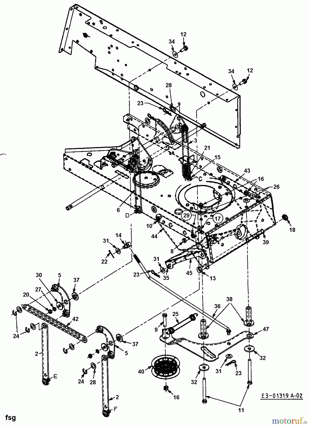  Bricolage Tracteurs de pelouse MBT 130/102 13AA762N615  (1998) Relevage plateau de coupe, Poulie tendeur