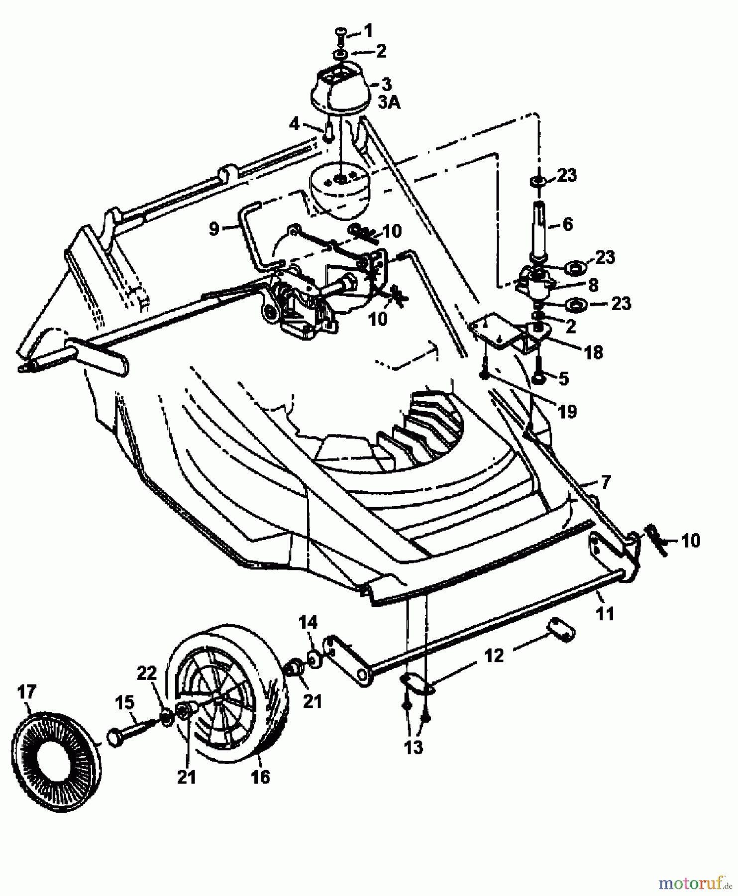  Yard-Man Tondeuse thermique YM 5018 PX 11A-X68D643  (2001) Roues avant, Réglage hauteur de coupe