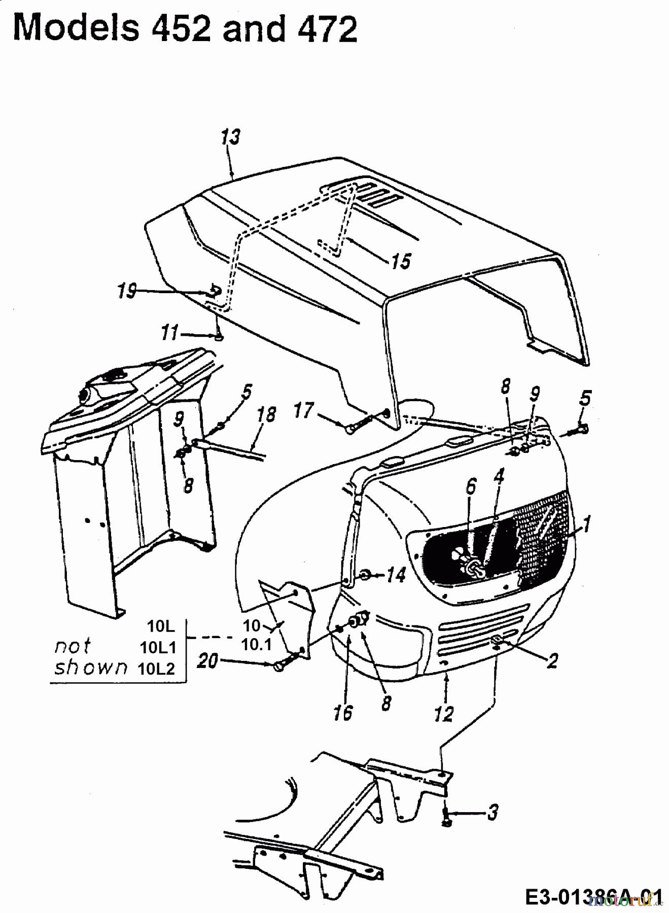 Bricolage Tracteurs de pelouse MBT 125/76 13BL472A615  (1998) Capot de moteur 2-Style