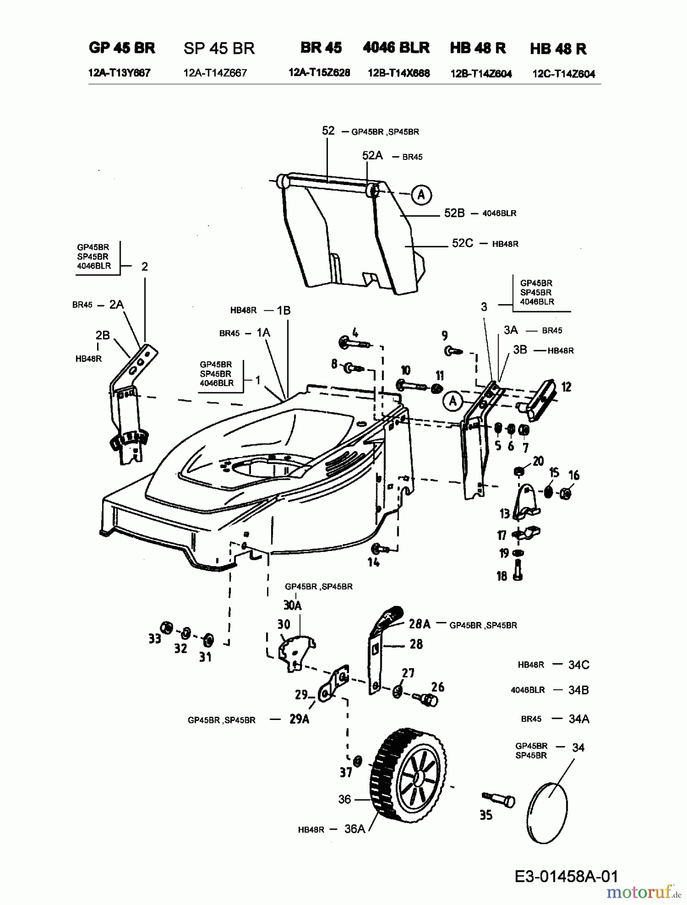  Genius Pro Tondeuse thermique tractée GP 45 BR 12A-T13Y667  (2000) Réglage hauteur, Roues