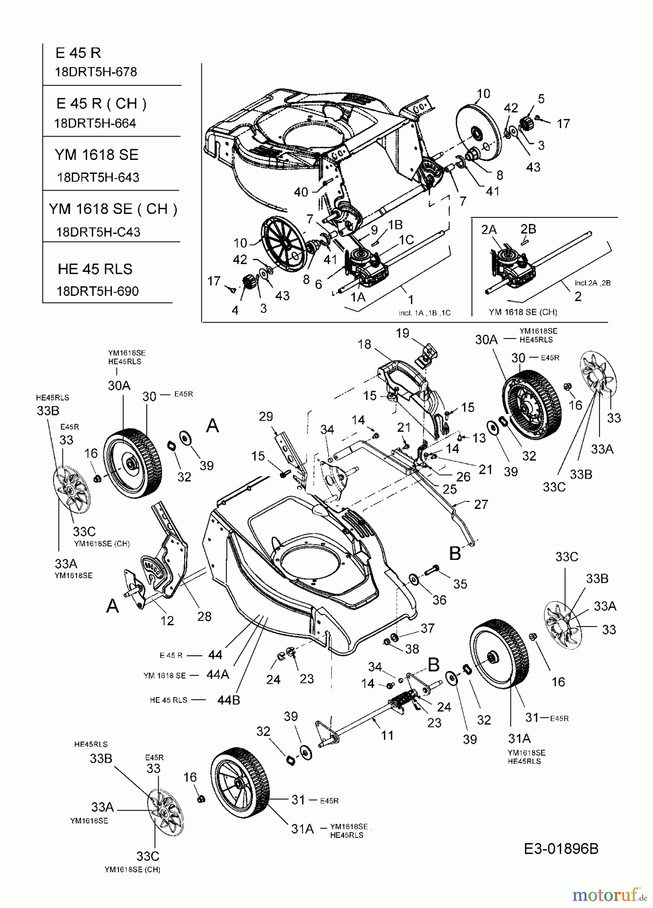  Gutbrod Tondeuse électrique tractée HE 45 RLS 18DRT5H-690  (2005) Boîte de vitesse, Roues, Réglage hauteur de coupe