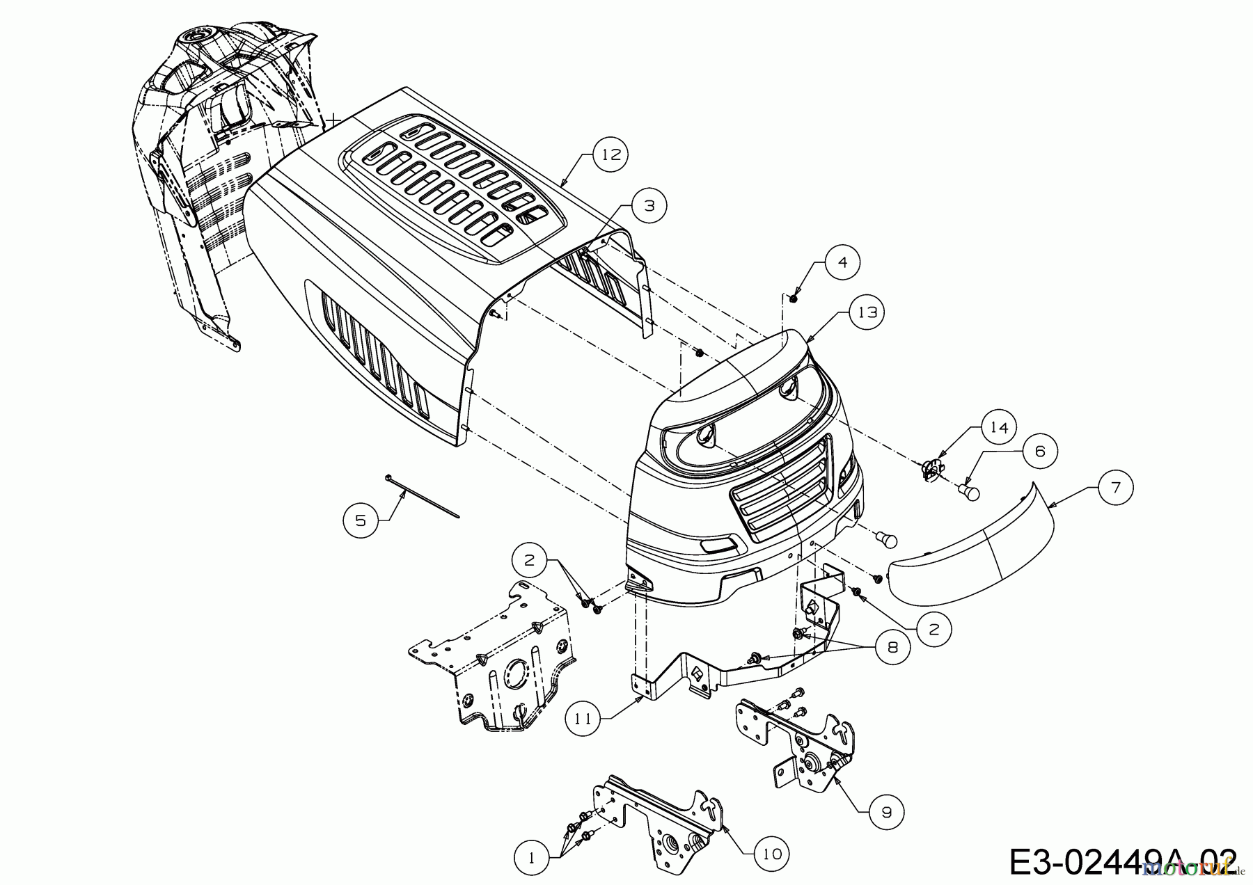  MTD Tracteurs de pelouse 15.5/42 13AM775S308  (2016) Capot de moteur 5-Style