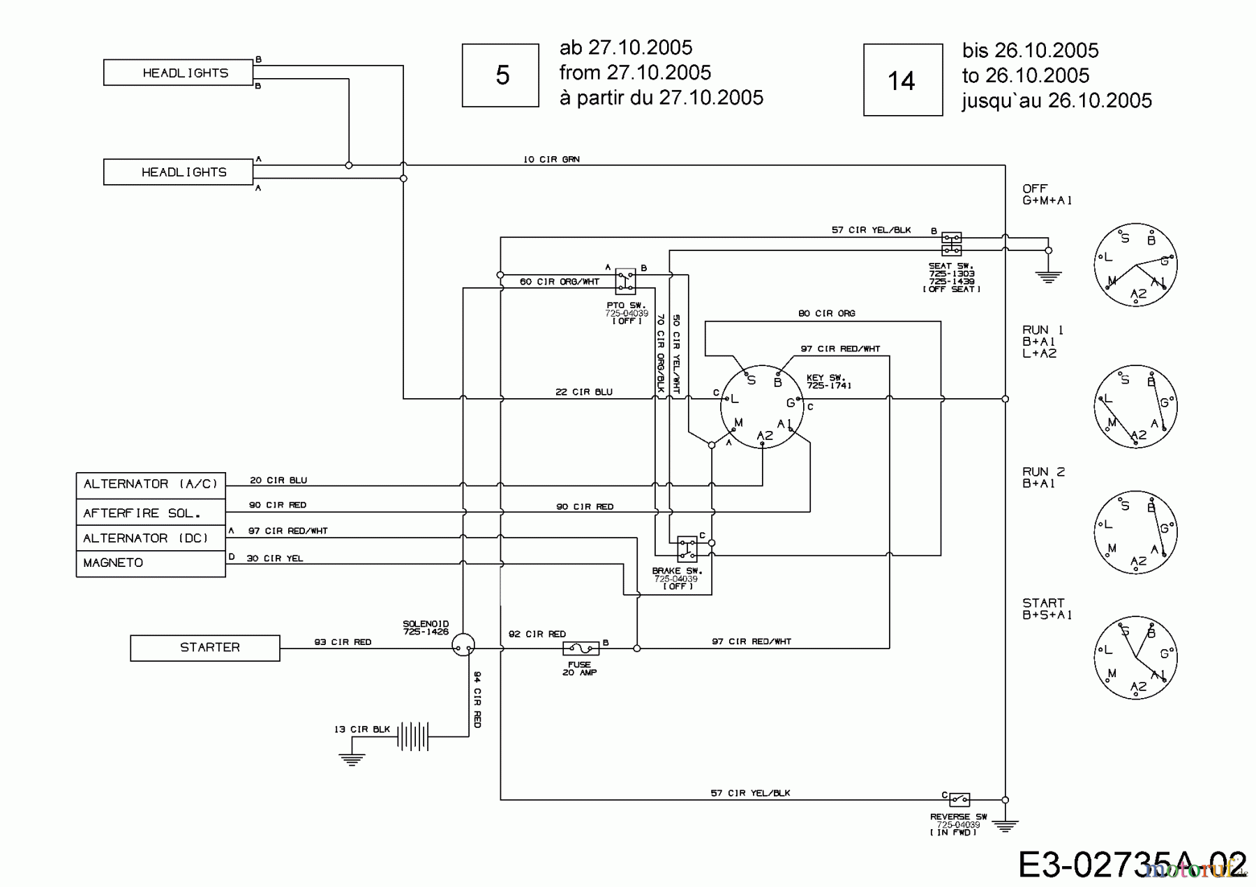  Efco Tracteurs de pelouse Formula 97/13.5 T 13AH779F637  (2006) Plan électrique