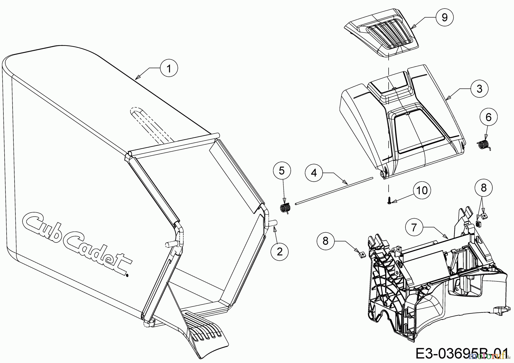  Cub Cadet Tondeuse thermique tractée LM 1 DR 53 12B-PQKC603  (2017) Sac de réception de l'herbe, Clapet arrière, Pièce de guidage arrière