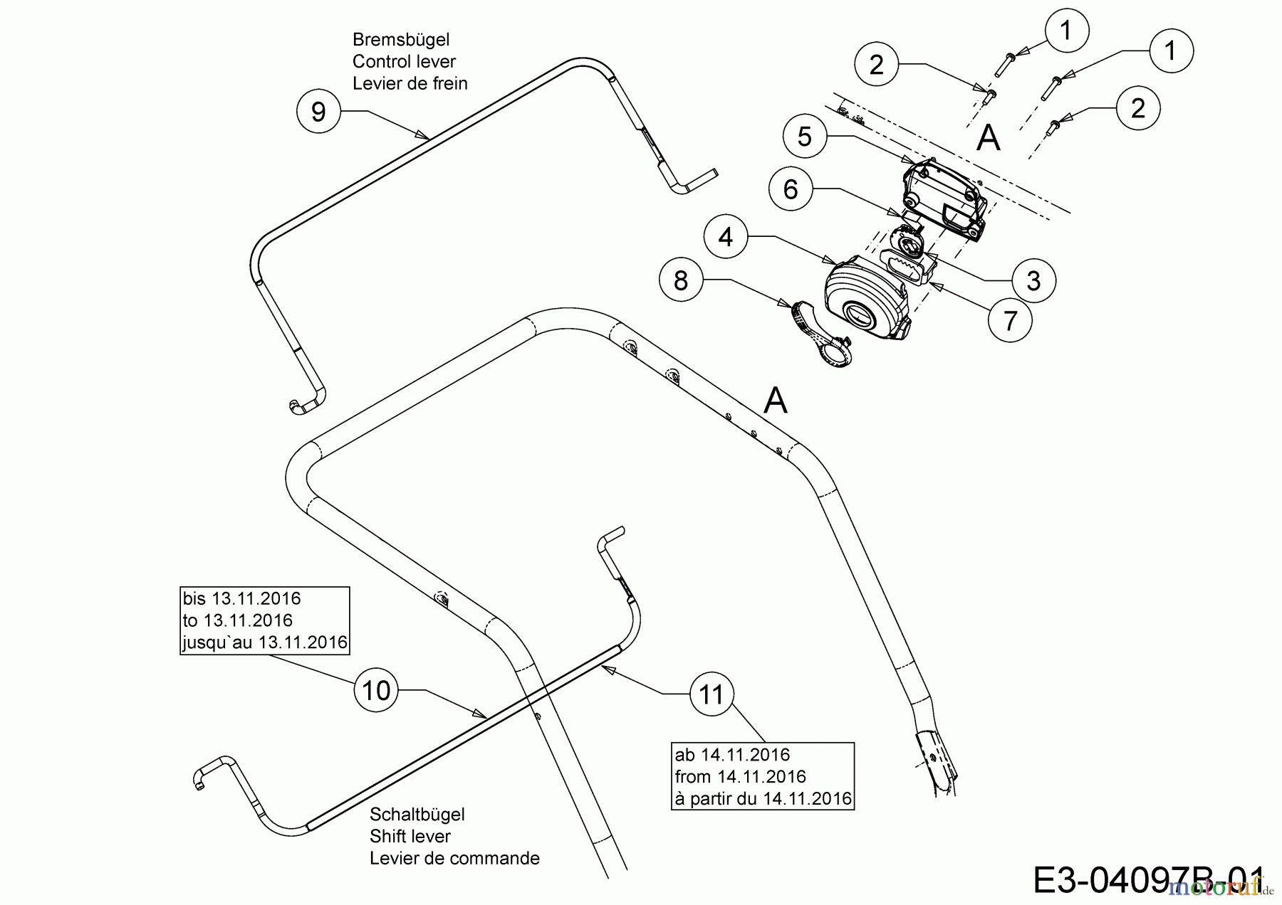  Wolf-Garten Tondeuse thermique tractée A 530 AVHW 12AQPV8T650  (2017) Levier de commande