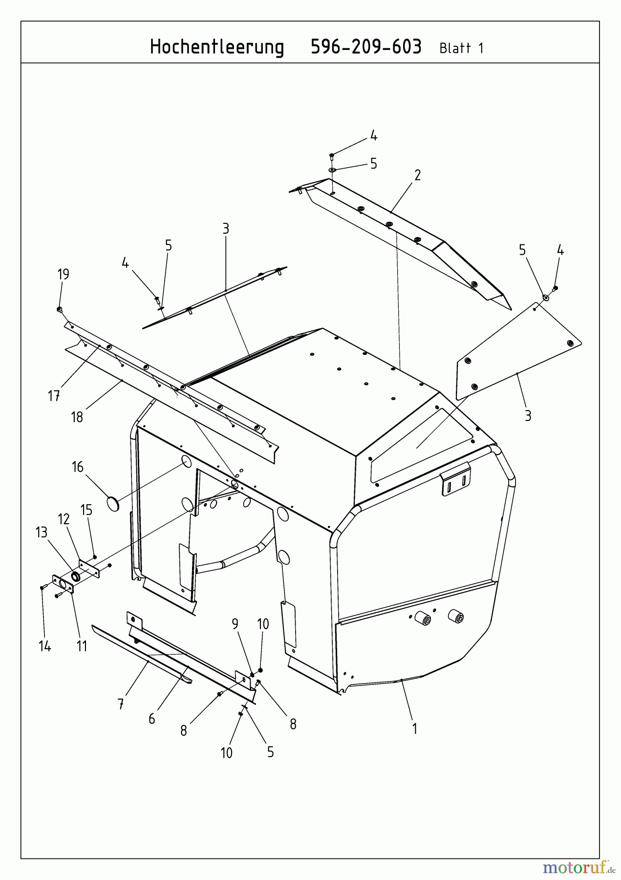  MTD Accèssoires Accessoires tracteurs compact Dispositif de réception de l'herbe incl. vidage pour série CC 2000/3000 RD, Box 400 l avec vidage hautes (pas CC 2250 RD) 596-209-603  (2009) Bac de réception de l'herbe vidage élevée