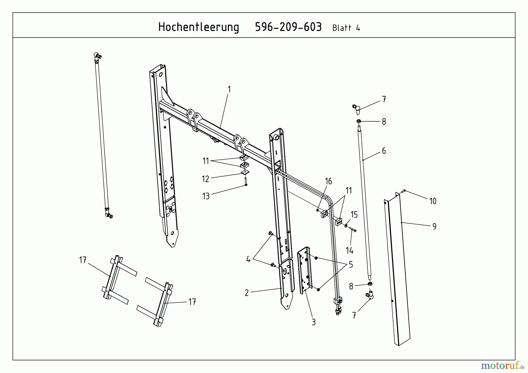  MTD Accèssoires Accessoires tracteurs compact Dispositif de réception de l'herbe incl. vidage pour série CC 2000/3000 RD, Box 400 l avec vidage hautes (pas CC 2250 RD) 596-209-603  (2009) Mecanisme dispositif du bac