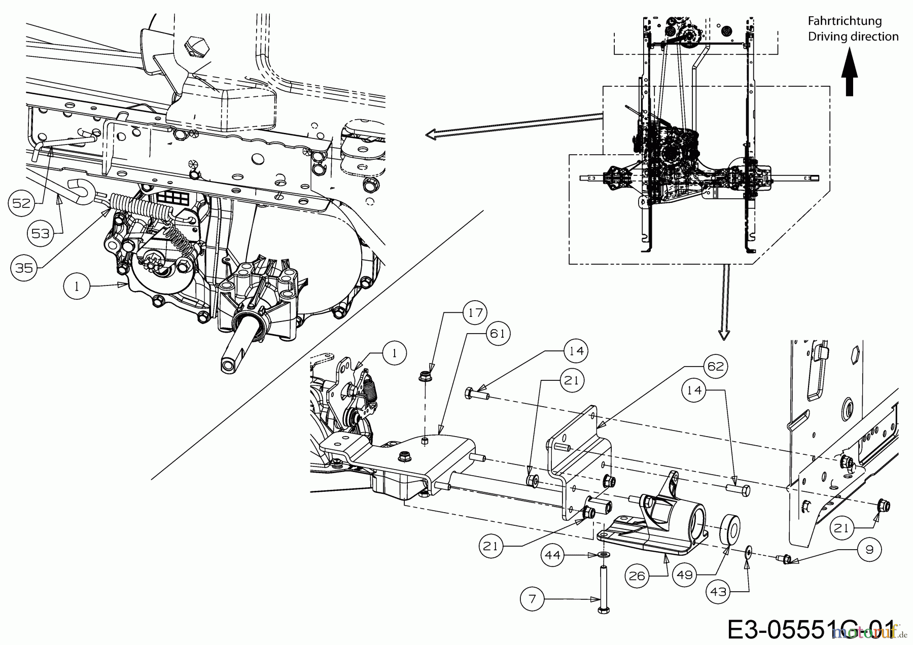  MTD Tracteurs de pelouse Optima LE 145 H 13IM71KE378  (2017) Tige de frein, Levier bypass, Suppport d'essieu droit