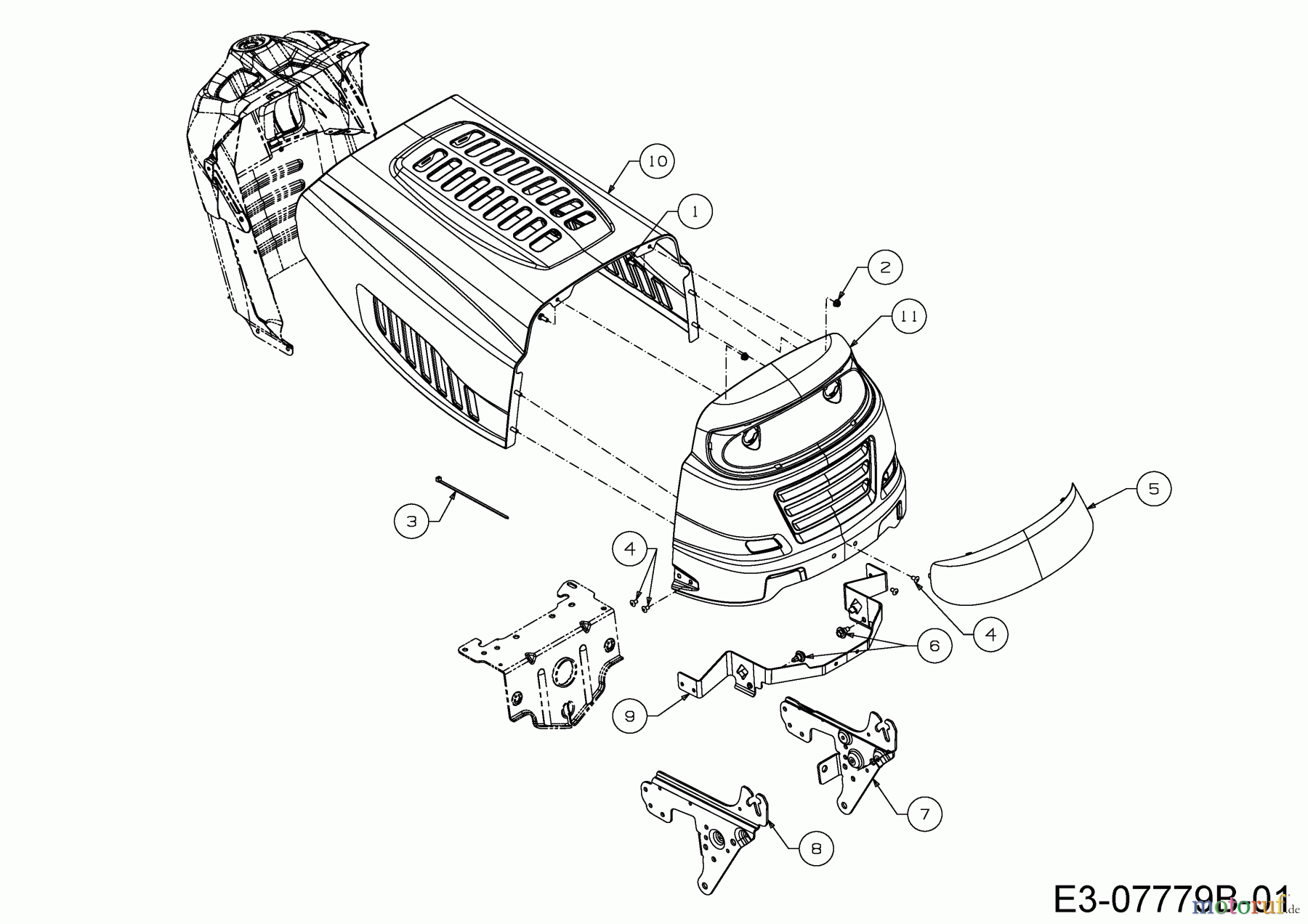  Wolf-Garten Tracteurs de pelouse E 13/92 T 13H2765E650  (2016) Capot de moteur 5-Style